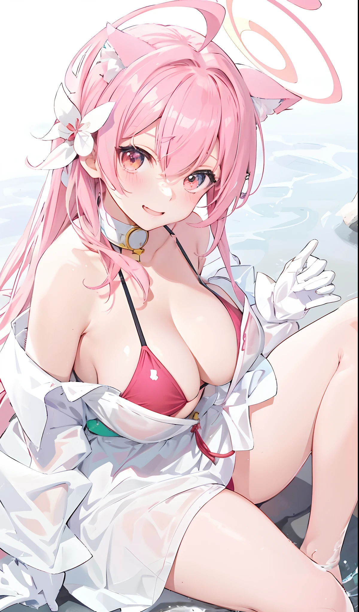 Anime girl in bikini,Has cat ears and tail, seductive anime girls, sakura haruno, Highest rated on Pisif, shirabii, Guviz, at pixiv, Sakura Kinomoto, Pisif, with index finger, Marin Kitagawa fanart, megumu okada, oppai, New Xiangcheng, (Anime girl)