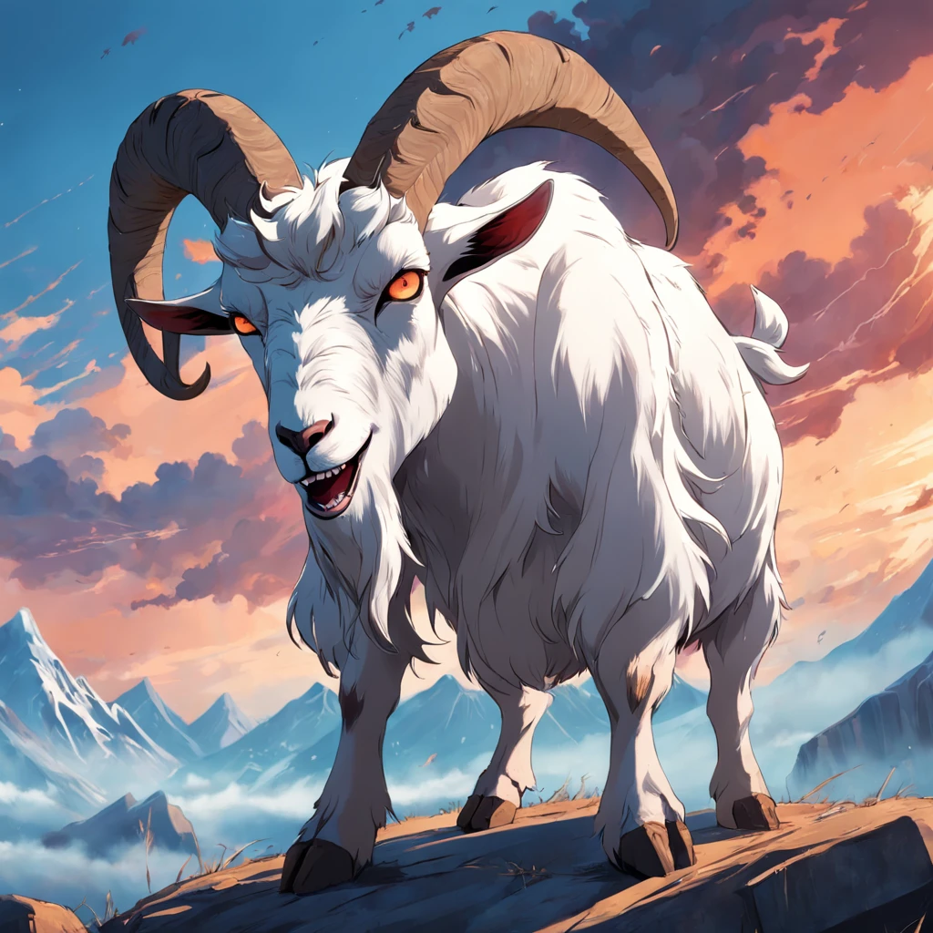 giant goat, white, angry