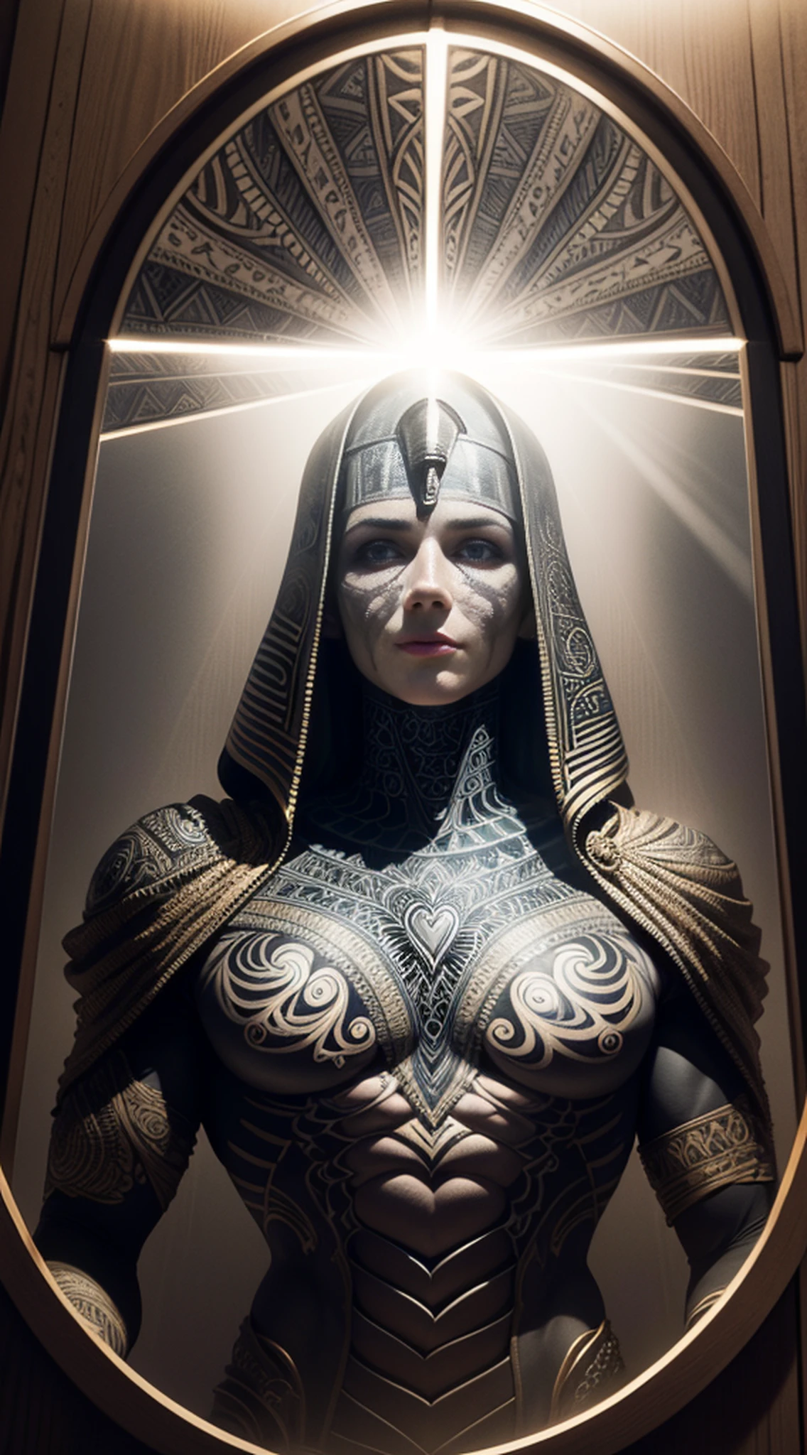 A captivating side view of a cute 16 yo female black teen in (Brown skin, green eyes, wavy short black hair, dressed as mummy. Surprised, ((She wakes up from a sarcophagus as a throne)l inside a Egyptian museum. A couple of undead priest are praising her. in epic fantasy style, not big head), obra de arte oficial, escote expuesto, pechos grandes, Calidad superior, muchos detalles, Enfoque Puri Nítido y realista