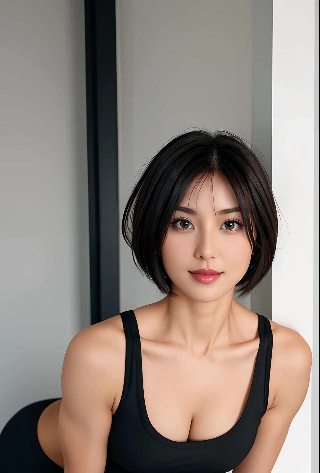 girl in her 30s, fitness girl, pretty, short hair, straight hair, professional photo pose