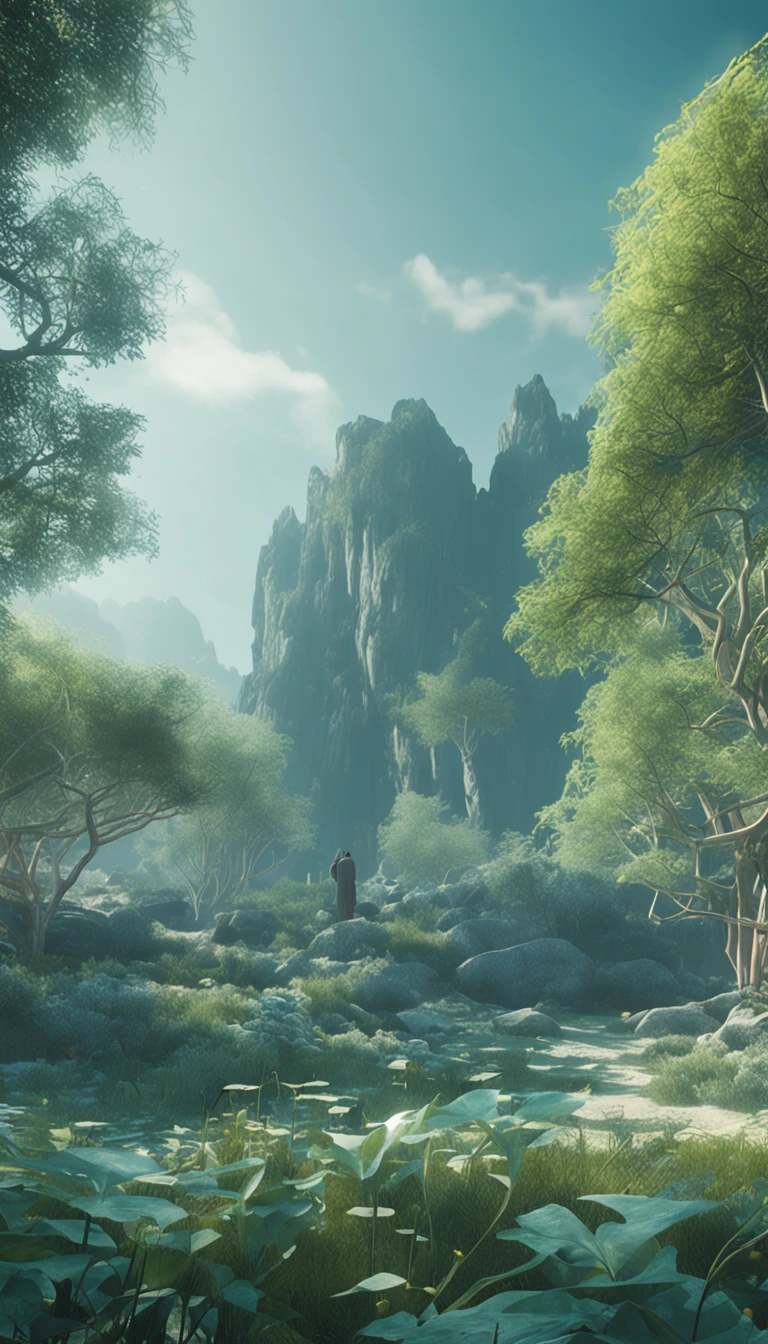 lil_he&yu_Liu's new album with HK,Natural rendering style,organic flowing form,Light blue and light green,caspar davidfriedrich,Yan Juncheng,Flat surface,Blue and white and green