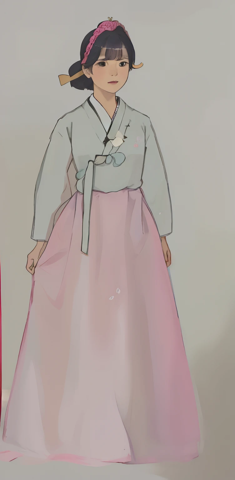 una mujer con un vestido rosa con un lazo rosa, inspirado por Sim Sa-jeong, inspirado por Jeong Seon, inspirado por Shin Saimdang, inspirado por Shin Yun-bok, inspirado por Kim Jeong-hui, inspirado por Jin Nong, Hanbok, Hanbok coreano, Delantal Hanbok, inspirado por Yun Du-seo