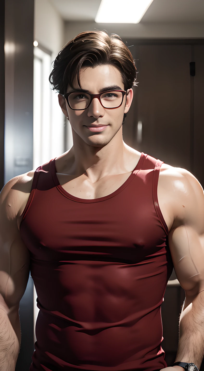 HD quality, high definition, a male doctor 18 years old handsome, muscular and slim, red lips, leaning forward pushing wall of his clinic, ((exposed vagina)), wearing open scrubs suit, model with bracelets, earrings, with reading glasses, fully nude and naked body, eyebrowse angry, side view, wearing flip flops, sexy and seductive, with sweat, with small tattoo on his navel, ((with stethoscope on his neck))
