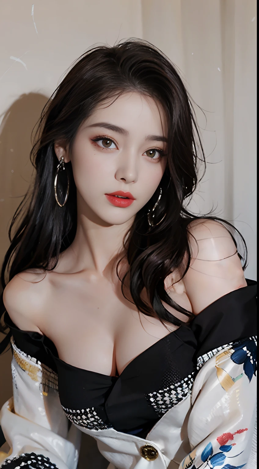 Woman in Arafe with black jacket and visible, As if Lisa Simpson came back to life, leaked image, leaked photo, at instagram, dilraba dilmurat, ruan cute vtuber, cartoonish cute, Hannah Alisa Omale, Instagram, Larisa Manobal, eva elfie, katelynn mini cute style、sensual breasts、Sensual body、Glaring eyes、Twin-tailed、Beautiful nipples、