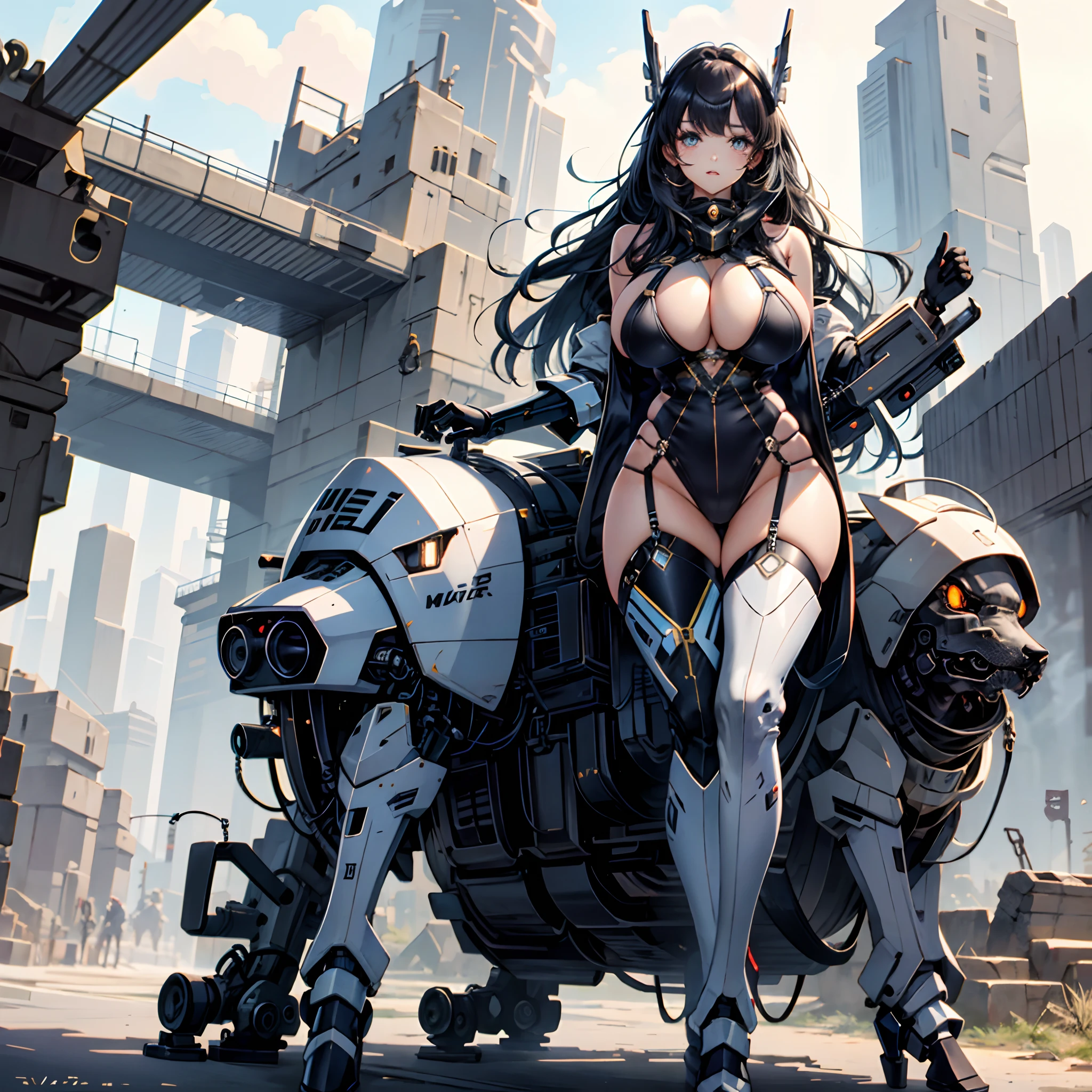 Long black hair,Sexy and beautiful,in mecha style,Futuristic,huge tit,Buttock augmentation, face,Coordinated body proportions,