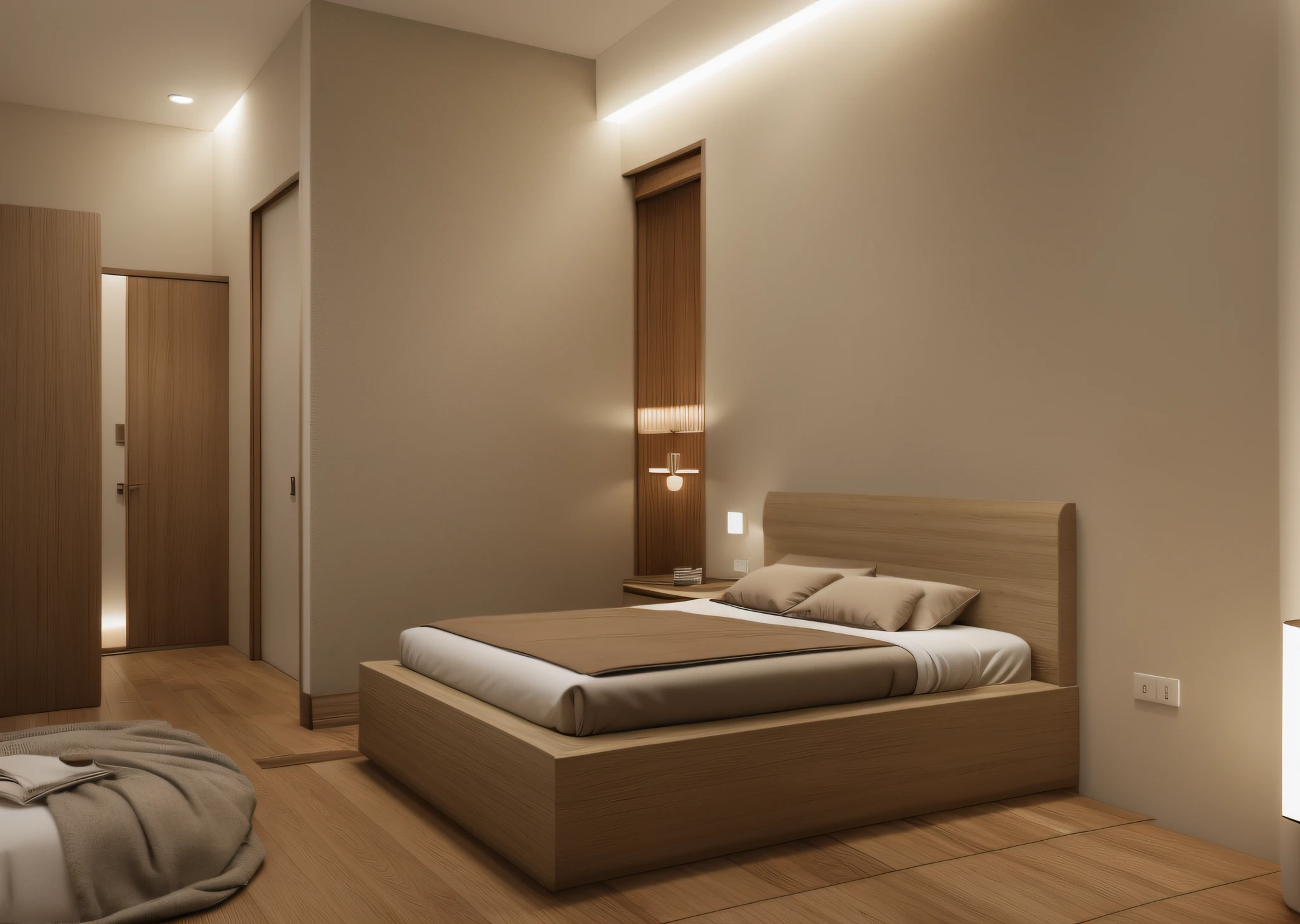 (JAPAN bedroom:1.2), (((extremely realistic:1.2))), (actual photo:1.2), Unreal Engineer 8K, full HD 8K, cinema light, warm light, deep color with minimalism, cream color and white color scheme, clean, simple lines, modern neo-traditional minimalism, brown and white color scheme, modern and minimalist, modern neutral earth colors, elegant and sophisticated, Scandinavian design, deep colors . minimalist color palette, mostly white