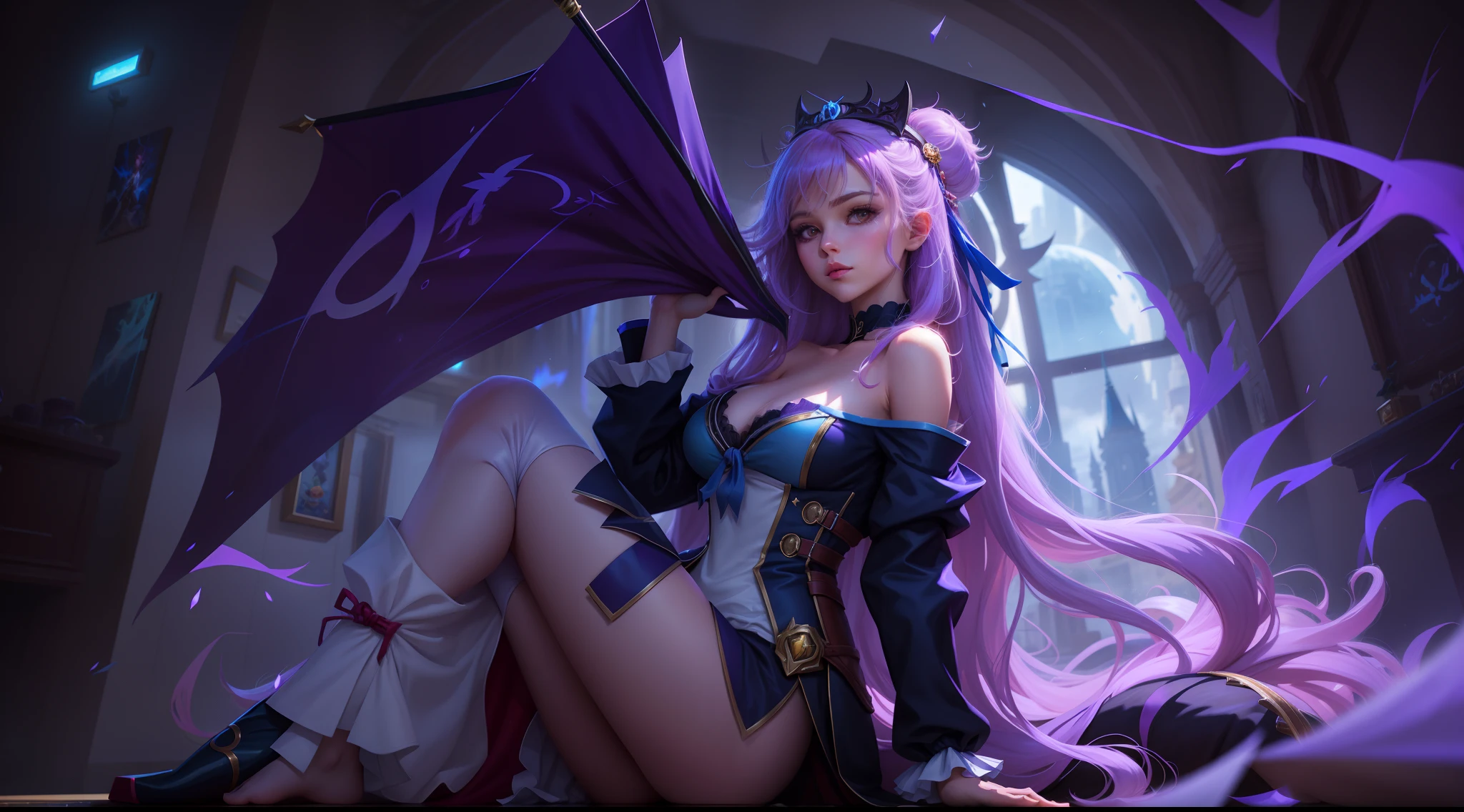 league of legends character art, League of Legends concept art, Silas, league of legends splashart, League of Legends character, league of legends art, from league of legends, Riot game concept art, by Yang J, league of legends style art, league of legends splashart, league of legends champion,komono, Hanfu,Taoist uniform,Off-the-shoulder attire,shift dresses,ta prostitute,relaxing on the couch, Motion blur, Depth of field means reflection,extreme light,fog atmosphere,The moonlight shone on the side of the girl's face,22 year old,realisticlying,no-bra,vacuum,Extra-long sleeves,Long off-the-shoulder dress,huge tit,cleavage,Full length of colorful hair(1.9),Color gradient for long hair,Messy hair,Barefoot,Full body like,realskin,realcumAI,Snow-white skin,Snow-white thighs,Top image quality,Extreme light and shadow,White panty hose,High details,Standing painting,lines of movement,dynamicposes,komono,PC Wallpapers,Two-thirds of the canvas generates the body,move chart