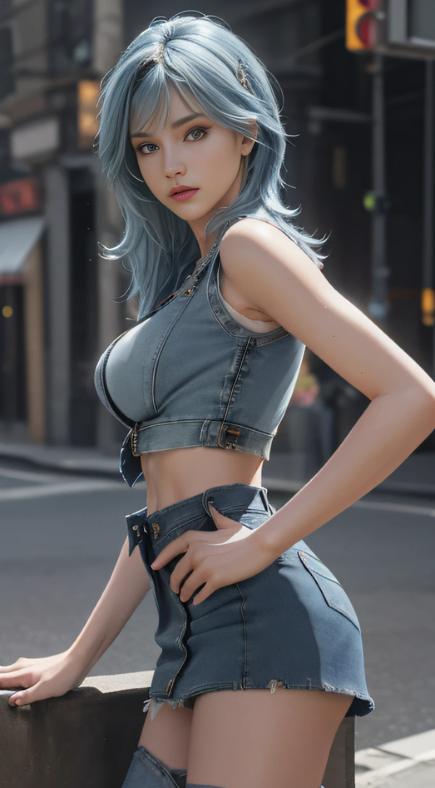 8K, Top Quality, Real Images, Intricate Details, Ultra Detail, Ultra High Resolution, Masterpiece, full body, (denim vest, no underwear, open vest, exposed internal test breasts: 1.5), (super short denim skirt:1.5), naked,  (Neon, On street:1.1),), sky blue hair, long hair, small lips,  half-open strawberry lips, erect nipple,
Top quality, realistic, photorealistic, (complex details: 1.2), (delicate details), (cinematic light), clear lines, sharp focus, realistic face, detailed face, detailed breast, big ass, large ass, big ass,  Beautiful girl with accentuated slender abs: 1.4, Six Pack Abs: 1.4, Bust Botox, Big, Perfect Body, detail leg,
Unity 8K wallpaper, ultra high definition, (photorealistic: 1.4)