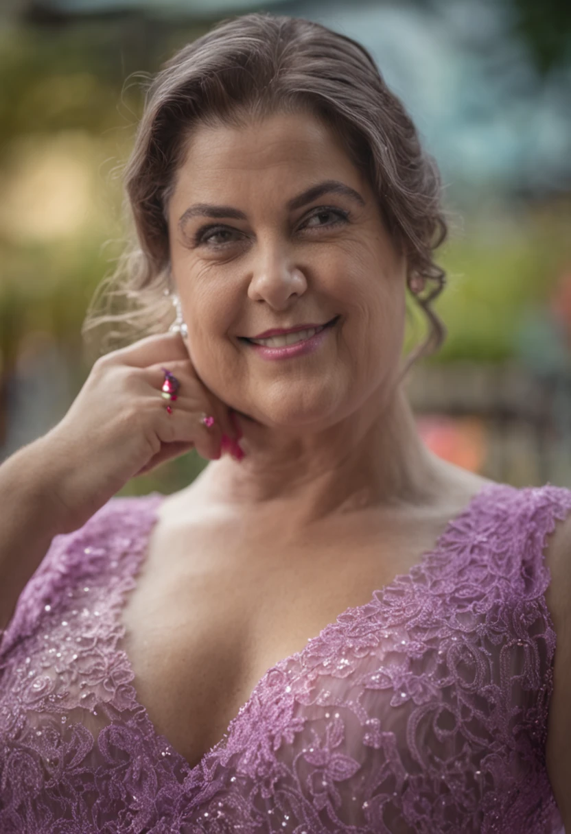 garota branca de olhos claros, cabelo curto, fotografia, olhando para o espectador, com casado roxo e linda maquiagem