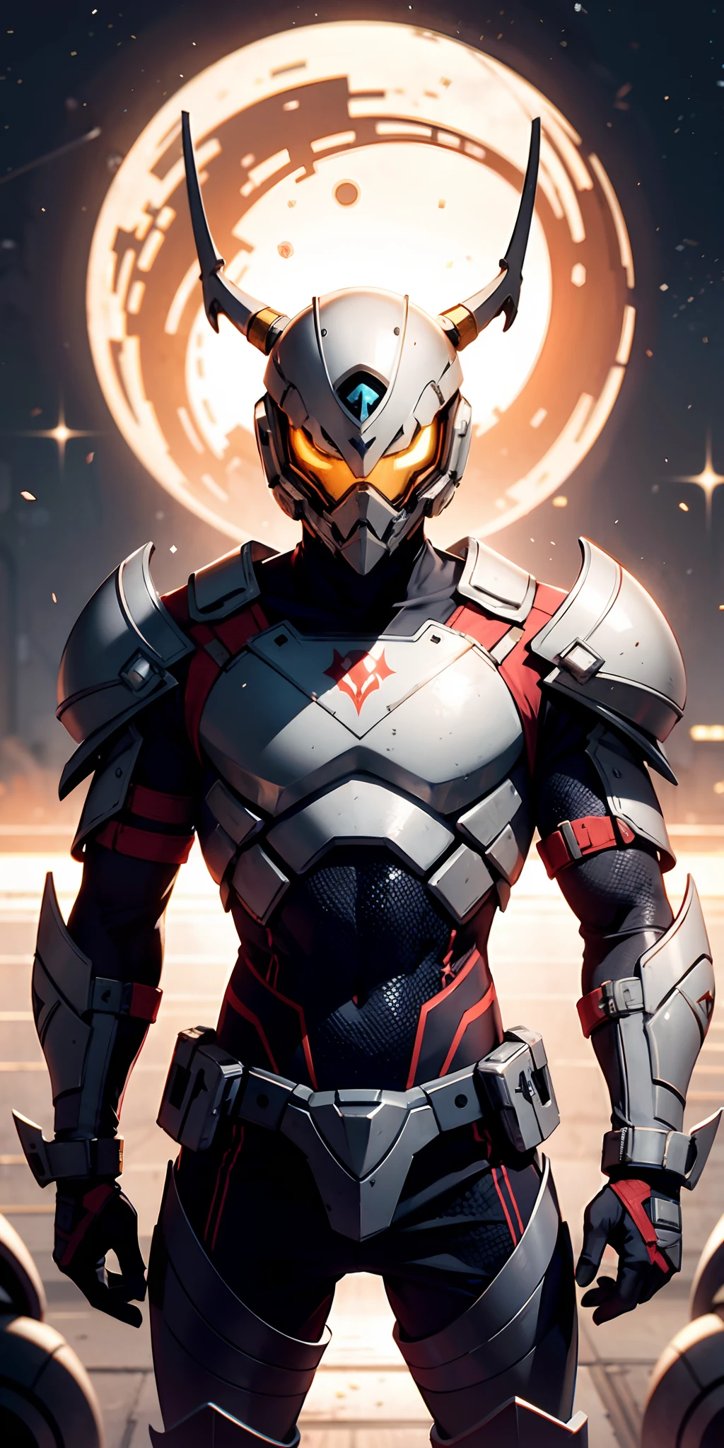 "homem com armadura de Exo Squad em uma base espacial", armadura enferrujada:0.9, galaxy, foto profissional:1.3)