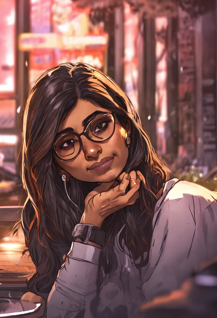 Man eating Mia Khalifa on all fours and she makes a naughty face that is adoring