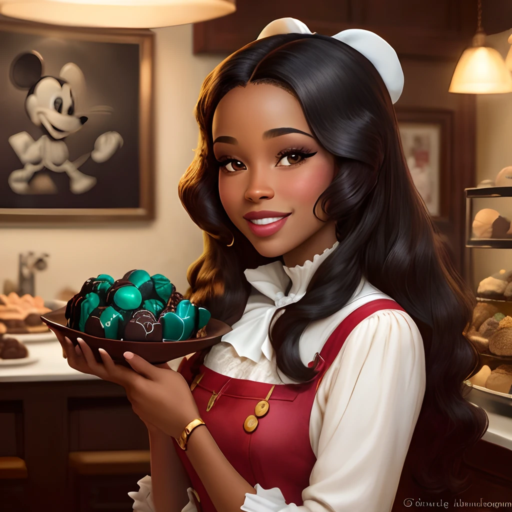 a black woman holding truffles, disney style