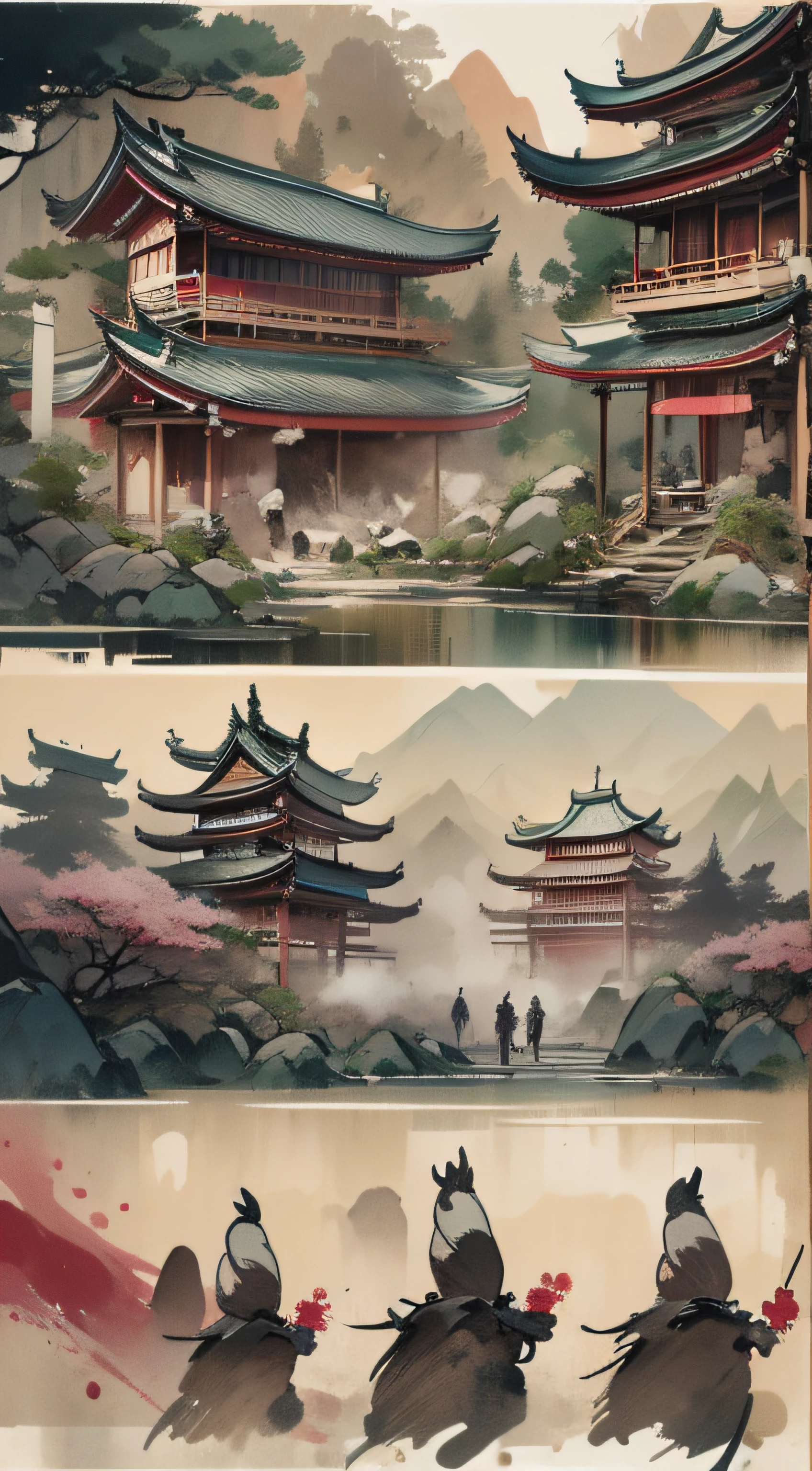 tmasterpiece,perfectquality,large panorama,Enclosed dimly lit spaces,There is a dark symmetrical structure basement,There was a lot of rubble on the ground and a large coffin,Dirty dark basement, Destroyed floors, There are cracks in the walls,There are animal sculptures on both sides of the room,China-style, Xu Beihong artistic style,Qi Baishi art style,ukiyoe painting,concept-art ,watercolor art style,Ink painting art style, highly rendered, 4K concept art, 4 k concept art, Unreal Engine renders concept art, 8 K high detail concept art, Detailed 4K concept art, 4 K resolution concept art, concept art 8 k, 8k hd concept art, 8k concept art, 8 k concept art