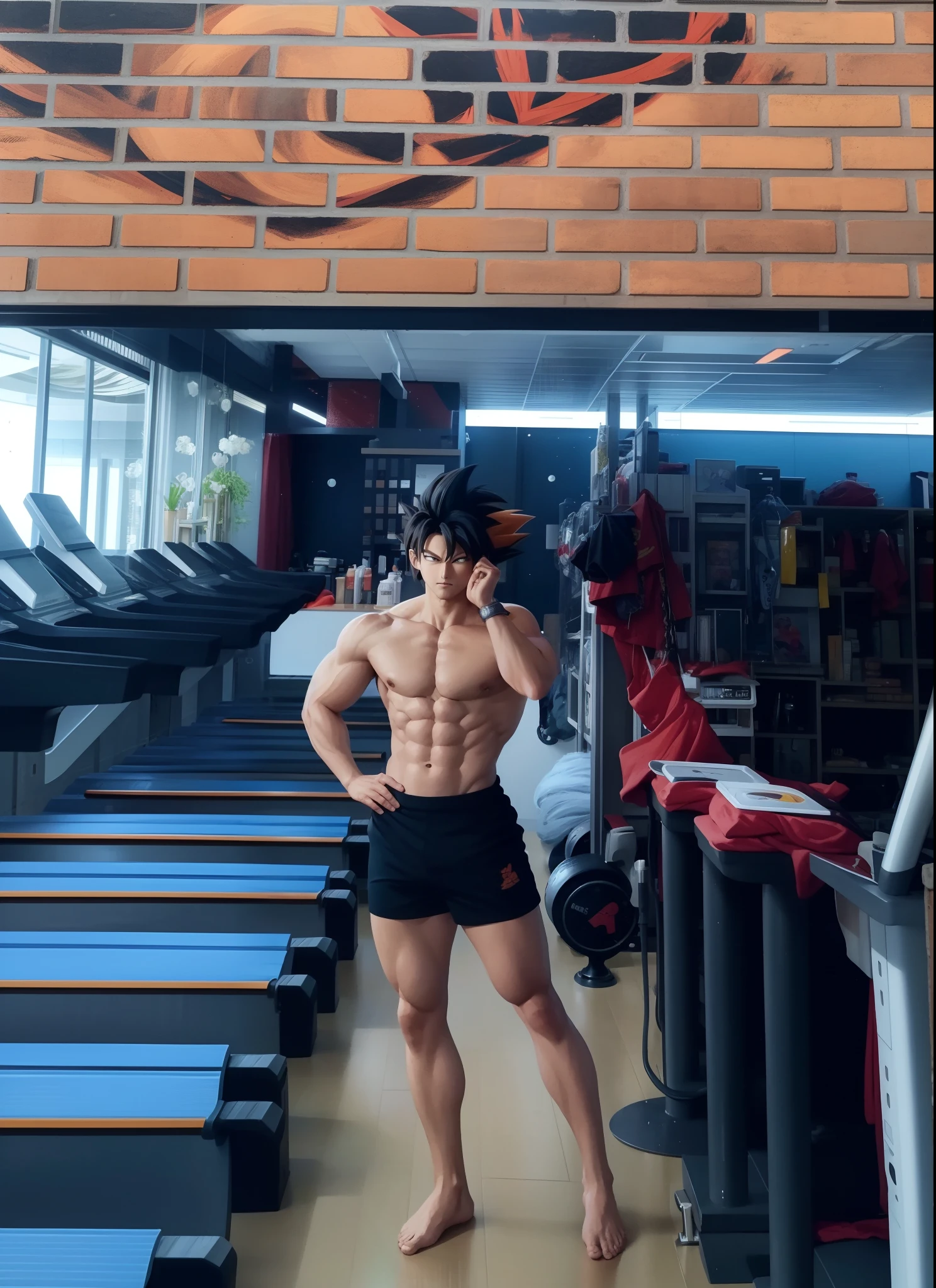 Goku super Sayajin 4, pelagem vermelha, rabo, energia saindo do corpo, cabelo voando com raios de energia, cabelo de fogo, Amazing image, estilo anime