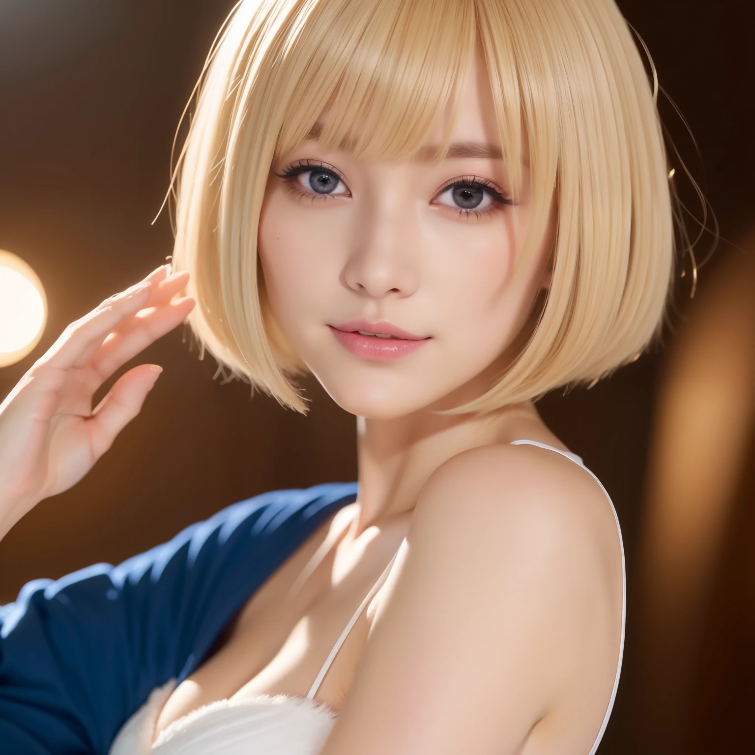 ((Japan beauty))、jester、kawaii、Super beautiful、8k、realisitic、HDTV、a blond、bob cuts、