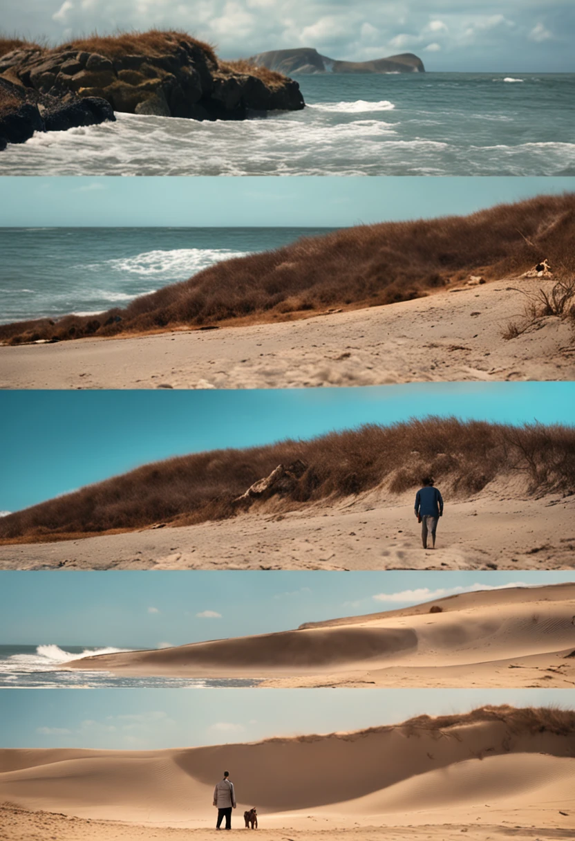 The last image without the figure of the man and only the view of the beach with the horizon of the sea in the same scenario as the last image.