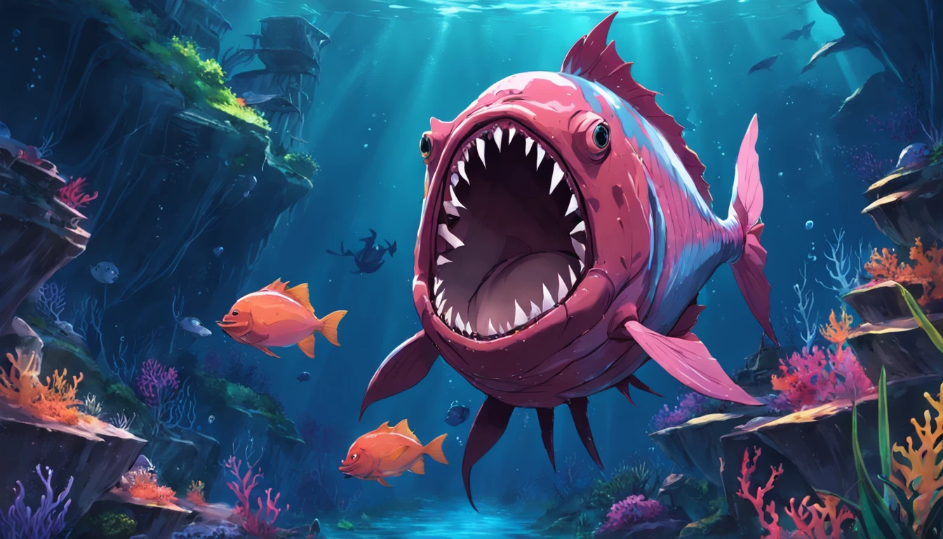 Sea princess piranha in deep water