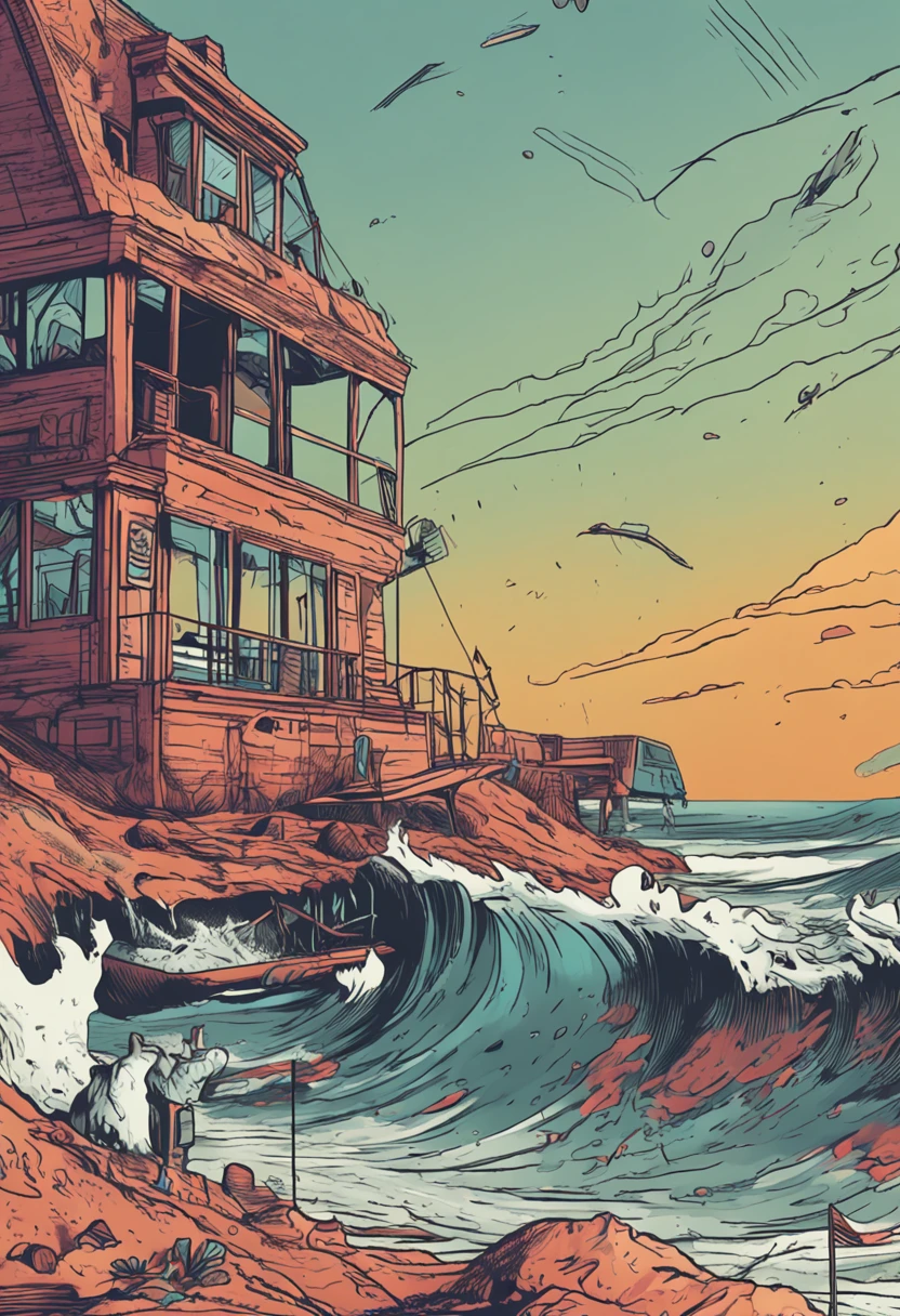 Ebook cover, anxiety, high definition, defined details, only the view of the sea as projections of fears and uncertainties, anxiety about the future.