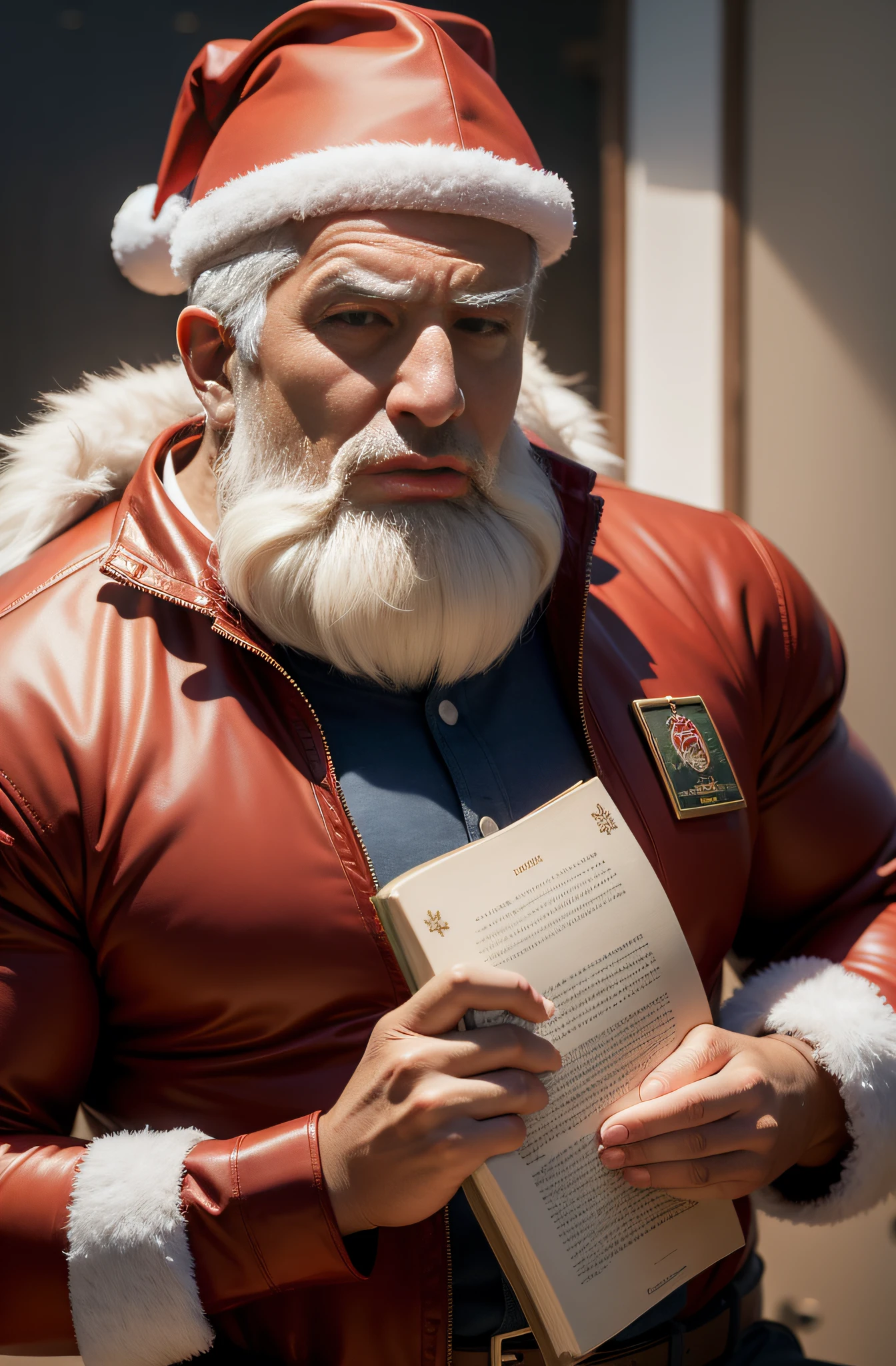 Alto realismo ,Papai Noel , Papai Noel , musculoso , colete sem mangas , RAW Camera ,Cara ruim , academia ao ar livre , North Pole , 4k