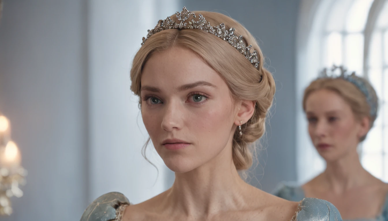 Cinderella sat in the corner of the room,Her eyes darkened,With a sad expression on his face。Her stepmother and two stepsisters were on the other side of the room,They are chatting happily,Cinderella, on the other hand, was excluded。The room was gorgeously decorated,But Cinderella's dress is plain,She wore an outdated outdated dress,It looks inconspicuous。The whole picture reveals an air of indifference and loneliness,It feels like Cinderella's situation is very difficult。