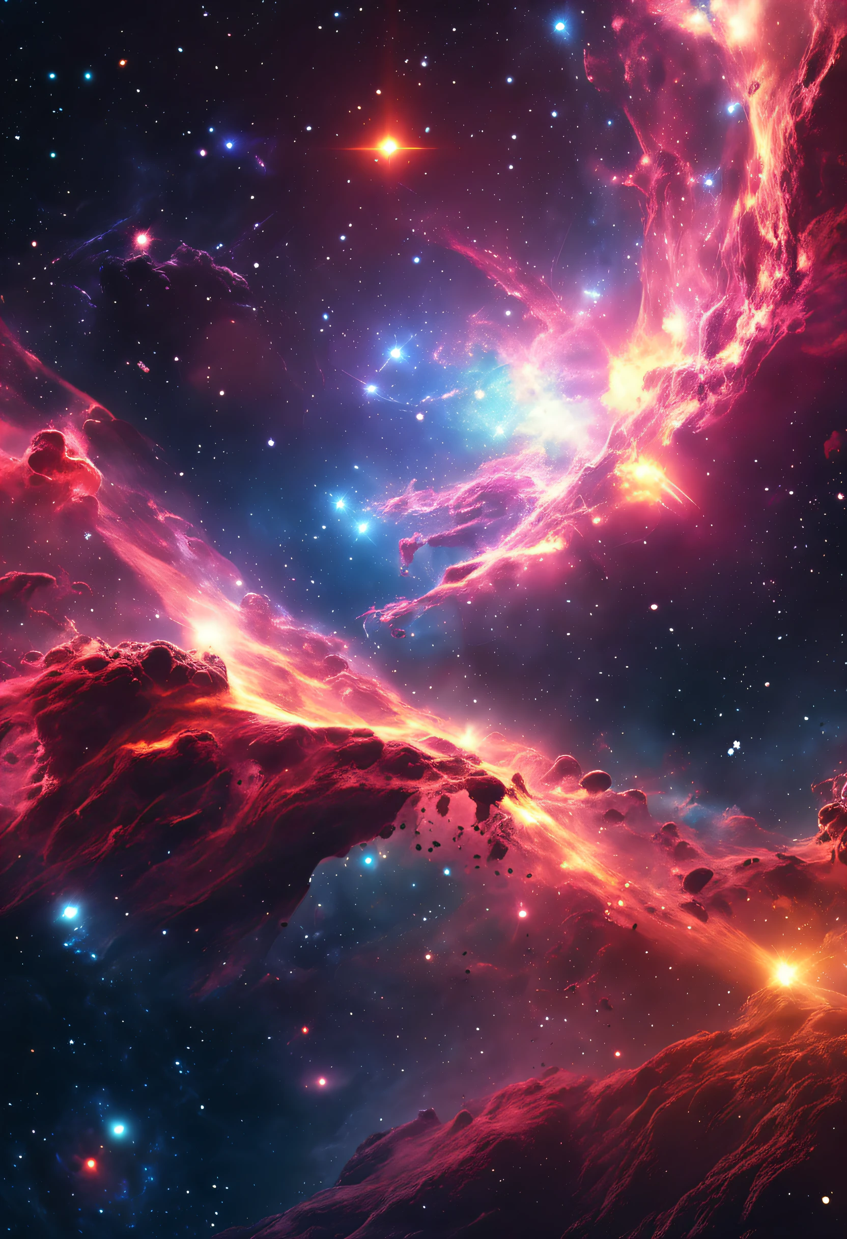 Cosmic explosion,Supernova explosion,star ocean,Gorgeous cosmic scenes、Colorful nebulae and constellations、Magnificent cosmic crevices。
