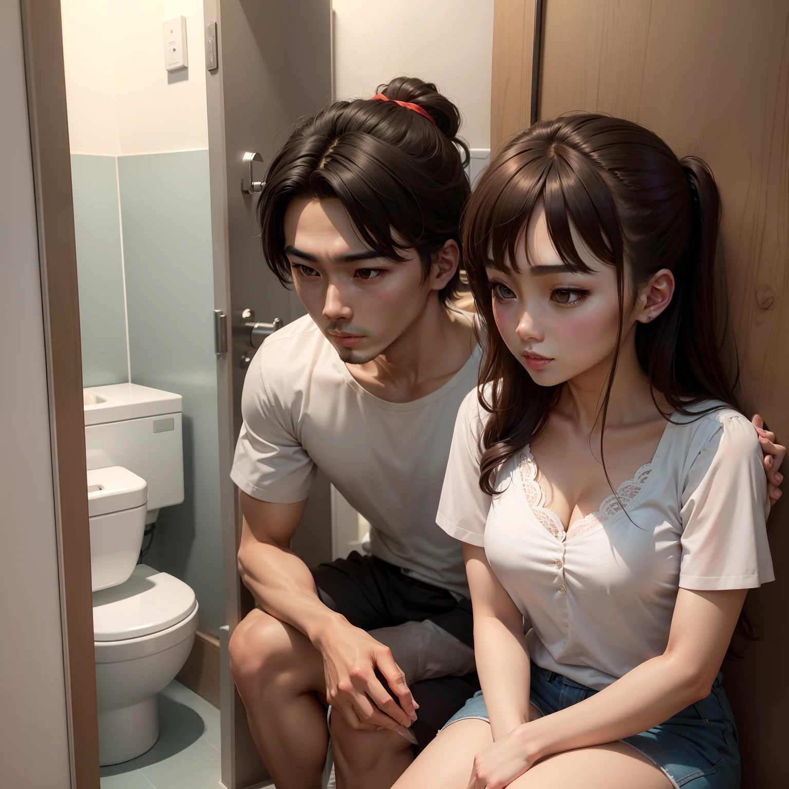 Handsome Xiaowei and cute Tingting eavesdropping on the toilet