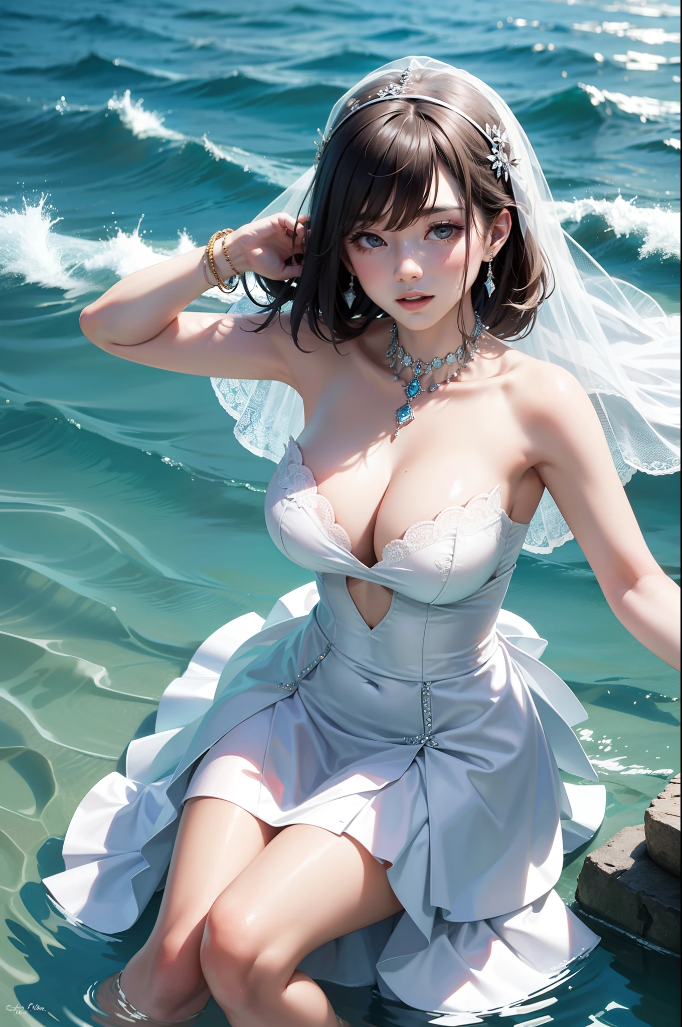 wedding party in the water, masterpiece, super detail, best quality