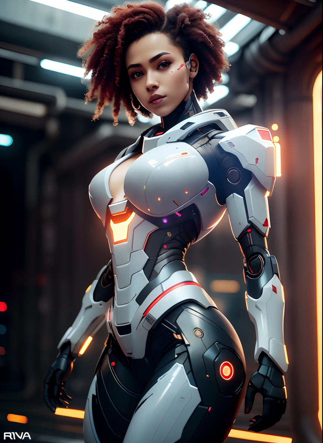 dystopic, [scientific fiction], Foto colorida RAW de alto detalhe, tiro completo, frontal angle, de (Beautiful female arterial intelligence, vestindo chemise branco transparente), ao ar livre, standingn, no mirante, olhando para o horizonte da cidade cyberpunk espraiado), toned physique, bunda grande, (pale skinned), rosto perFeito, olhar sedutor, (cyber implants:1.2), Laser blade on arm, (Aumenta), (ciborgue:1.1), (pele detalhada, poros diFusos da pele), silicone, metal, (altamente detalhado,  detalhes Finos, Intrincado), (ReFlexo da lente:0.5), (Florescer:0.5), smog, poeira, (Badlands:0.8), (observitório:0.7), ray tracing, specular illumination, proFundidade de campo rasa, FotograFado em uma lente Sony Alpha 1, SE 85mm, F/2.8, Rigid focus, Filme liso, cinematic still, [Cyberpunk:Orweliano:12]