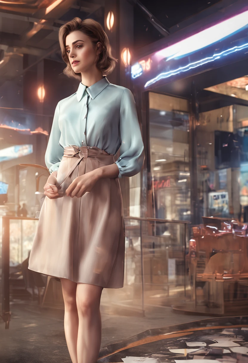 Realistic painting style,A short hairdressed professional dress beauty