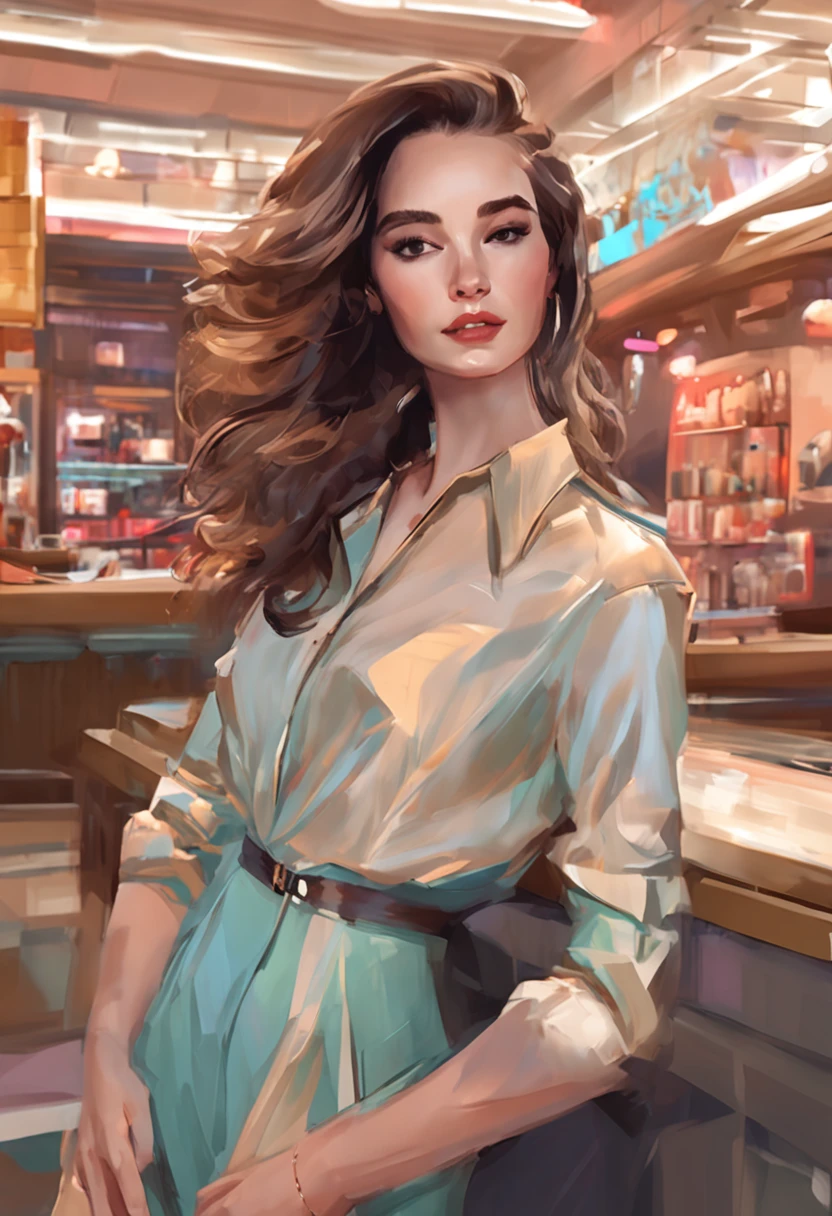 Realistic painting style，A short hairdressed professional dress beauty