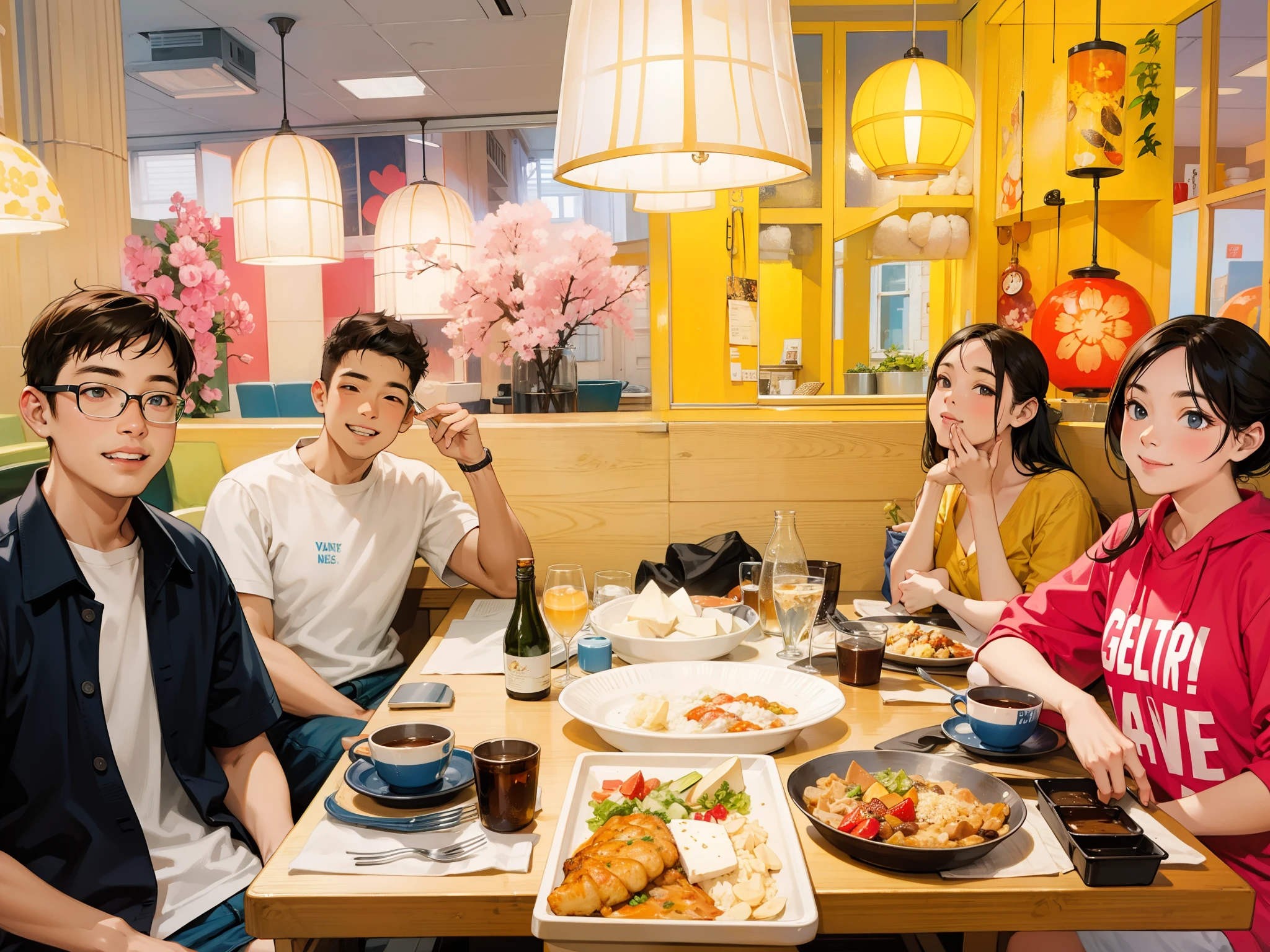 Two couples eating together