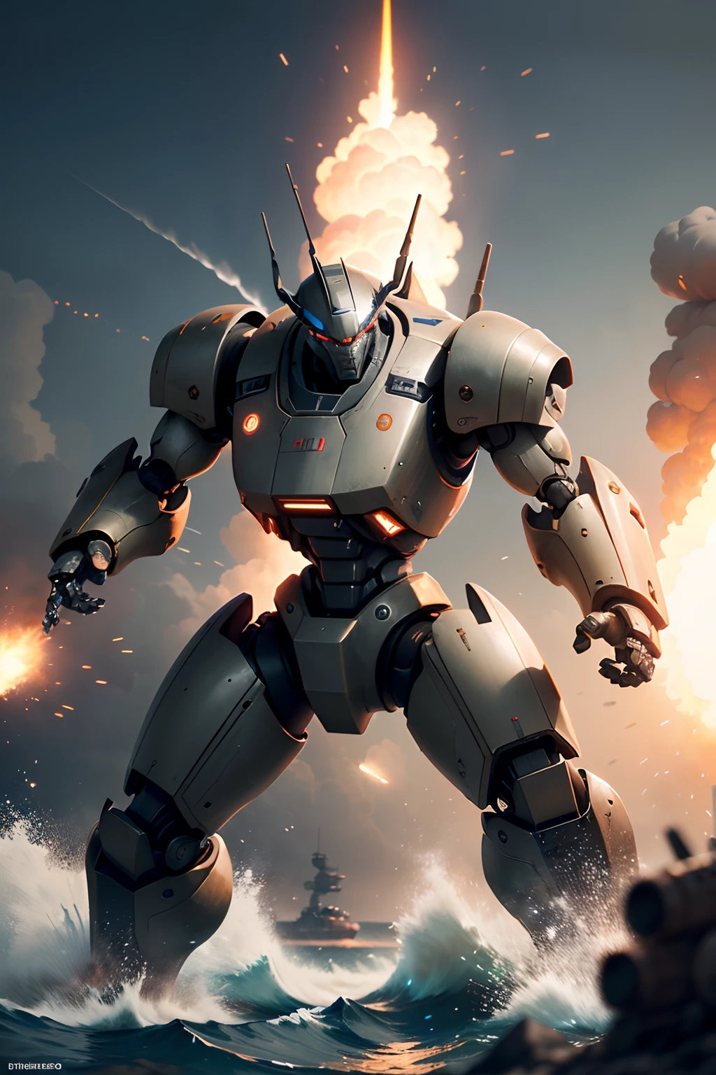 The robot in Warhammer 40k, showcasing its complex mechanical design and Soviet-style twisted reflective metal frosted armor. This ultra-fine 8K image has fking_scifi_v2 quality and uses a wide-angle lens to capture the robot's huge presence. Depth of field and bokeh effects add a touch of cinematic realism to this World War II-inspired fantasy universe with Unreal Engine effects