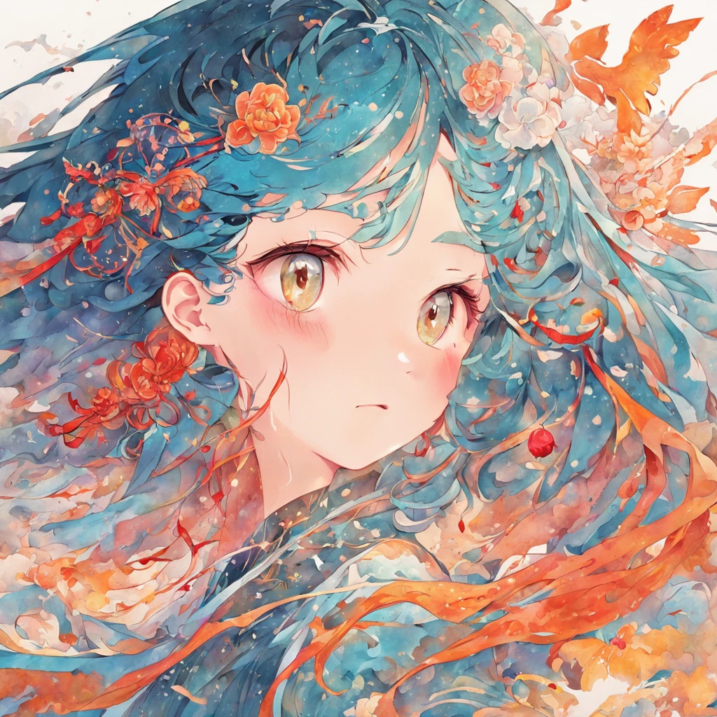 (White background:1.4),(Silhouette of a girl's head, Eyes closed, colorfull long hair, Oriental elements)，(Chinese illustration:1.3，paper art:1.3, Quilted paper art:1.2),( reasonable design, Clear lines, High sharpness,Best quality, Very detailed, Masterpiece, movie light effect, 4K )