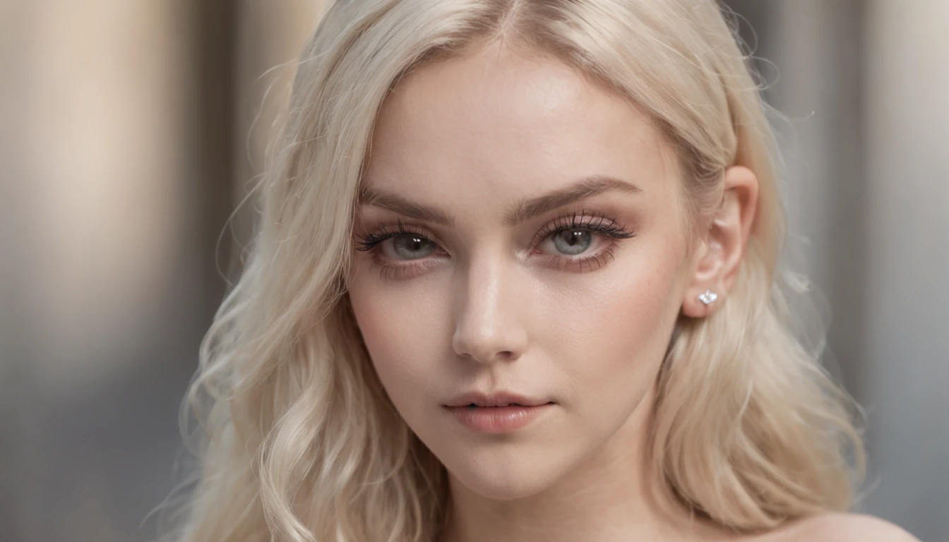 blonde hair, halo, heart-shaped pupils, heart earrings, light smile, Romanticism, Gothic art, backlighting, god rays, sparkle, cinematic lighting, chiaroscuro, afterimage, Eye-Level Shot, high quality, high details, UHD, anatomically correct