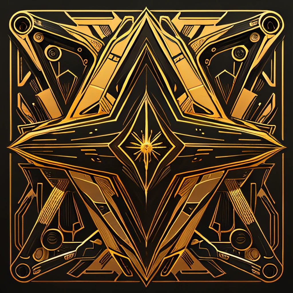 Close up of gold and black poster on black background,Render mechanical lines,Cool,Vector graphic design,(Horizontal symmetry),