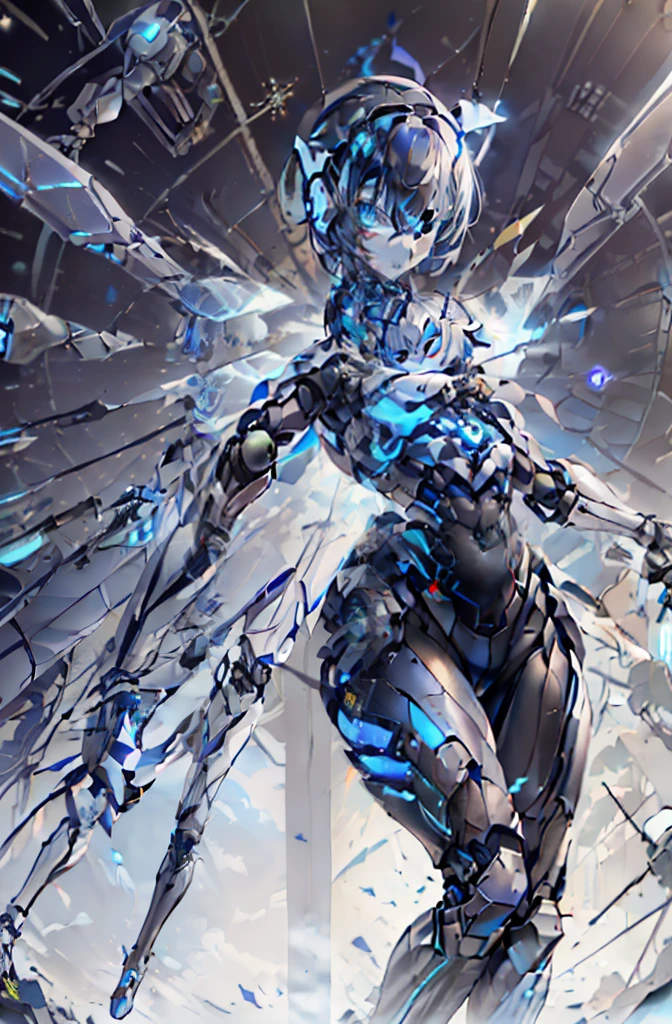 Energy Rifle((Preferred model(sniper rifles)(High Magnification Scope))Mechanical Rifle、Electronic components、Electronic components、Electromagnetic cannon、railgun、Super heavy mechanical sniper rifle、)、(detailed color(Black_1.3)(white_1.2)(Blue_1.1))、(More information about a person、(femele、hairstyle on(short-hair、Color Theme(Black_1.3)(Blue_1.3))、(android、humanoide、Mechanical Doll、(Electronic components、RoboArm、Mechanical parts、mechanical wings、Energy Wing、mechanical leg、Energy Cell、Robot Joint、complex mechanical component(Electronic components、)、)))、(Detailed background、(Near Future City、natta、mid air、)、theme(Blue_1.3)(Black_1.1))