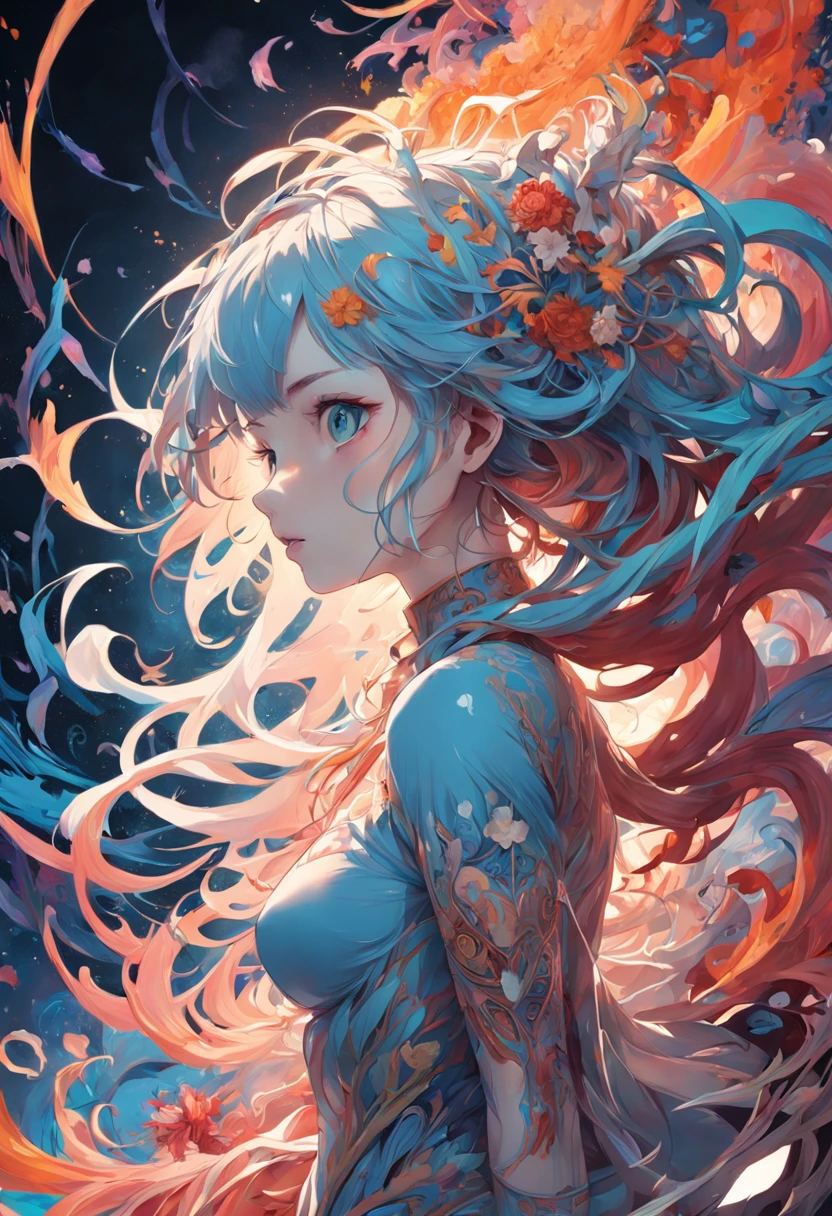 official art, unity 8k wallpaper, ultra detailed, beautiful and aesthetic, masterpiece, best quality, (zentangle, mandala, tangle, entangle), (fractal art:1.3) , 1girl, extremely detailed, dynamic angle, cowboyshot, the most beautiful form of chaos, elegant, a brutalist designed, vivid colours, romanticism, by james jean, roby dwi antono, ross tran, francis bacon, michal mraz, adrian ghenie, petra cortright, gerhard richter, takato yamamoto, ashley wood, atmospheric, ecstasy of musical notes, streaming musical notes visible