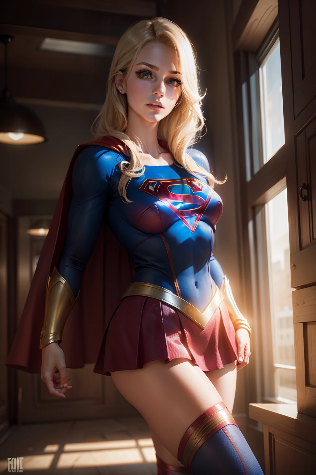 (Supergirl, eroic expression, perfect female American Goddess girl, incredible beauty, stunning) , Girl's body defined, fair skin, blonde hair, green eyes, perfect beautiful face, perfect breasts: 1.5, (muscular body: 1.1), flexible body , wearing costume ((Supergir)) sexy swimsuit stuck in her pussy, ((showing her pubic hair, she wears a skirt showing her ultra-thin transparent panties stuck in her pussy)), armor, huge and long breasts sticking out of her clothes, big long breasts sticking out cleavage, hot ass, erotic image, (erotic Supergirl armor, wet panties), depth of field, Cinematic lighting, reflection light, best quality, hard drive, 16k, UHD, anatomically correct, master piece, high quality, High, Hard disk, realistic photo, ultra detailed, ((perfect photo, photo taken from the bottom up showing her panties stuck in her pussy from under her skirt)), she is flying wearing a skirt without panties, she comes out showing her pussy, Pornography, naked