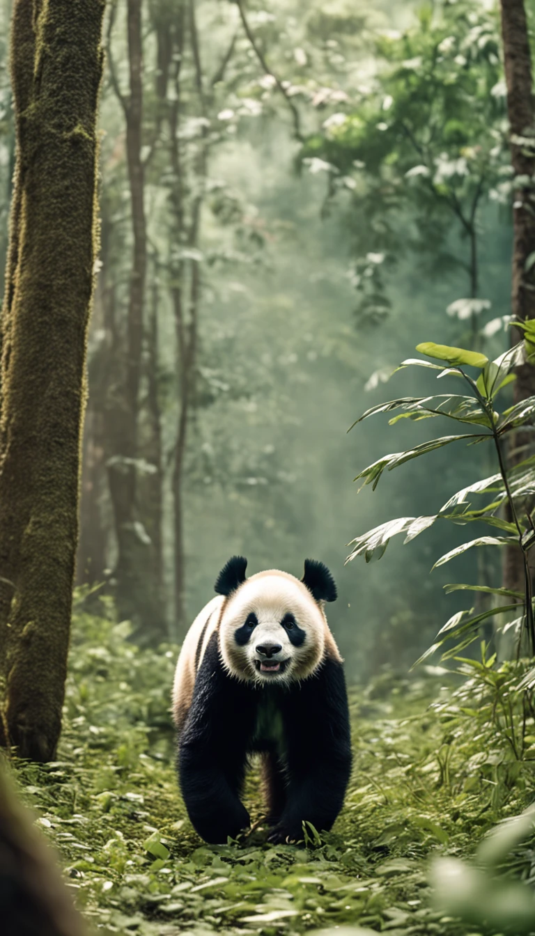 Giant Panda Husband, Who chases a panda in the middle of the forest , 8K, photo RAW, (Hochdetaillierte Top: 1.2), (The  is : 1.1), ( back: 1.5), , (view from top to bottom:1.5), ((::Jae Lee and Joe Madureira style ::2.0 Comix-Illustrationsstil,tatoon style ,, (Beautiful bright background:1.2),, fantastic paintings , ::Jason Fabock and Yoji Shinkawa Steele ::2.0 Comix-Illustrationsstil,tatoon style , Manhwa Style , (Beautiful bright background:1.2),, fantastic paintings ,in graffiti style; Master parts, best qualtiy, high high quality, Extremely detailed CG unit 8K wallpaper, scenecy, Award-winning photography, hdr, extremely detaile, trendding on artstation, Trends in CG society, 复杂, detail-rich, Image source：Midjourney Style::Kenneth Rocafort Steele ::2.9 (Master parts:1.2, best qualtiy), (Beautiful, finely quality eyes: 1.2),