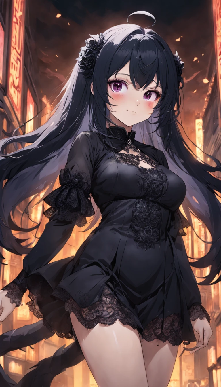 Works of masters，Best image quality，extremely detaile，A MILF，ssmile，Large volume of fluffy hair，gyuru，Close-up，Cinematic lighting，（gothic clothing，Black lace，dark make-up，Gothic-themed events：1.5）