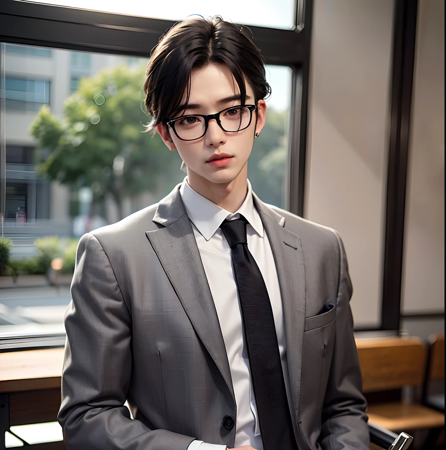 Casual pose, (extremely delicate and beautiful work), (masterpiece), 1boy, overbearing president, gold wire glasses, white shirt, high detail, suit, watch, cold expression, clear eyes, simple bokeh background, extreme detail depiction, handsome and compelling, super fine painting, delicate face, fine mix4, (8k, RAW photo, best quality, masterpiece: 1.2), (realistic, realistic: 1.37), 1boy, handsome, cityscape, (((night))), rain, wet, professional lighting, photon mapping, radiosity, physically-based rendering,