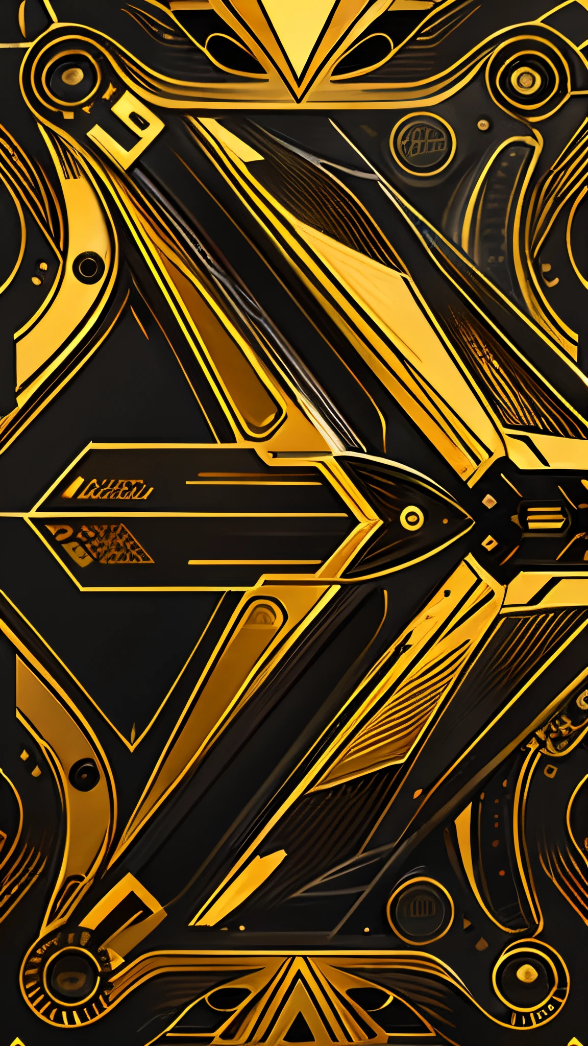Close up of gold and black poster on black background,Render mechanical lines,Cool,Vector graphic design,(Horizontal symmetry),