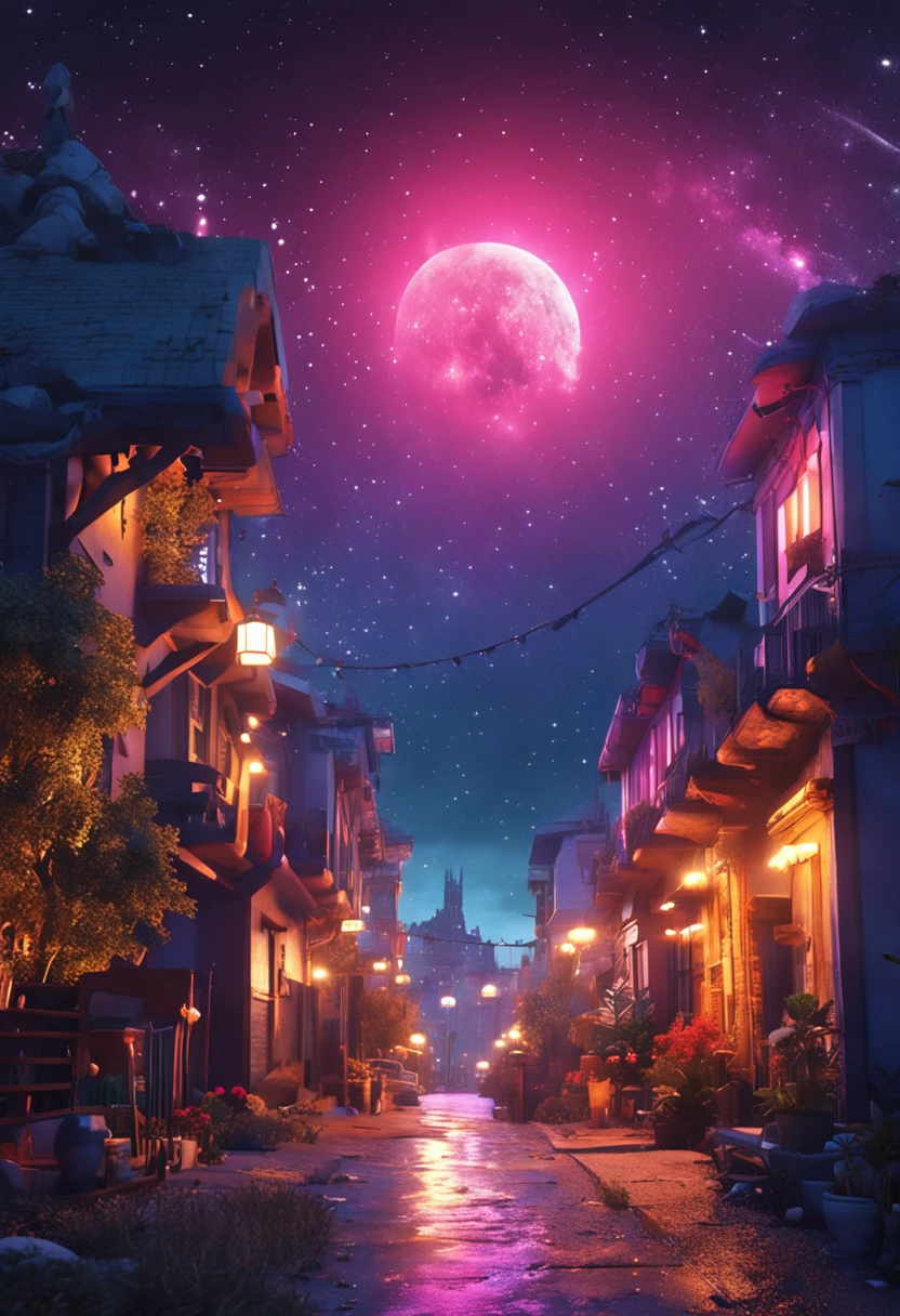 Masterpiece、top-quality、Top image quality、The 8k quality、、Beautiful starry sky illustration、Beautiful shooting star、Fantastical、street corner、