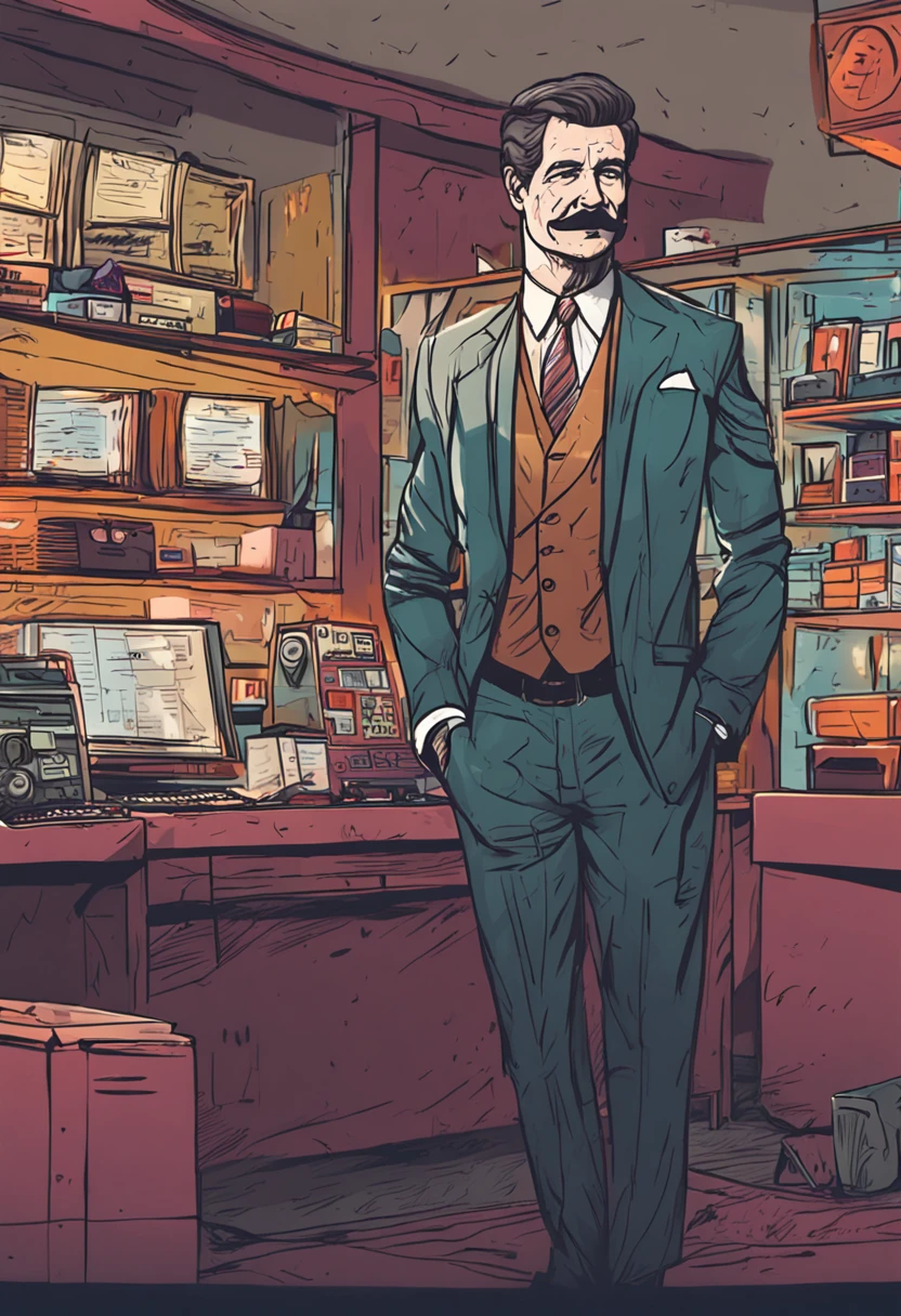 businessman、CEO、Cool uncle、suits、vests、Tawaman、desk、PC、mustaches