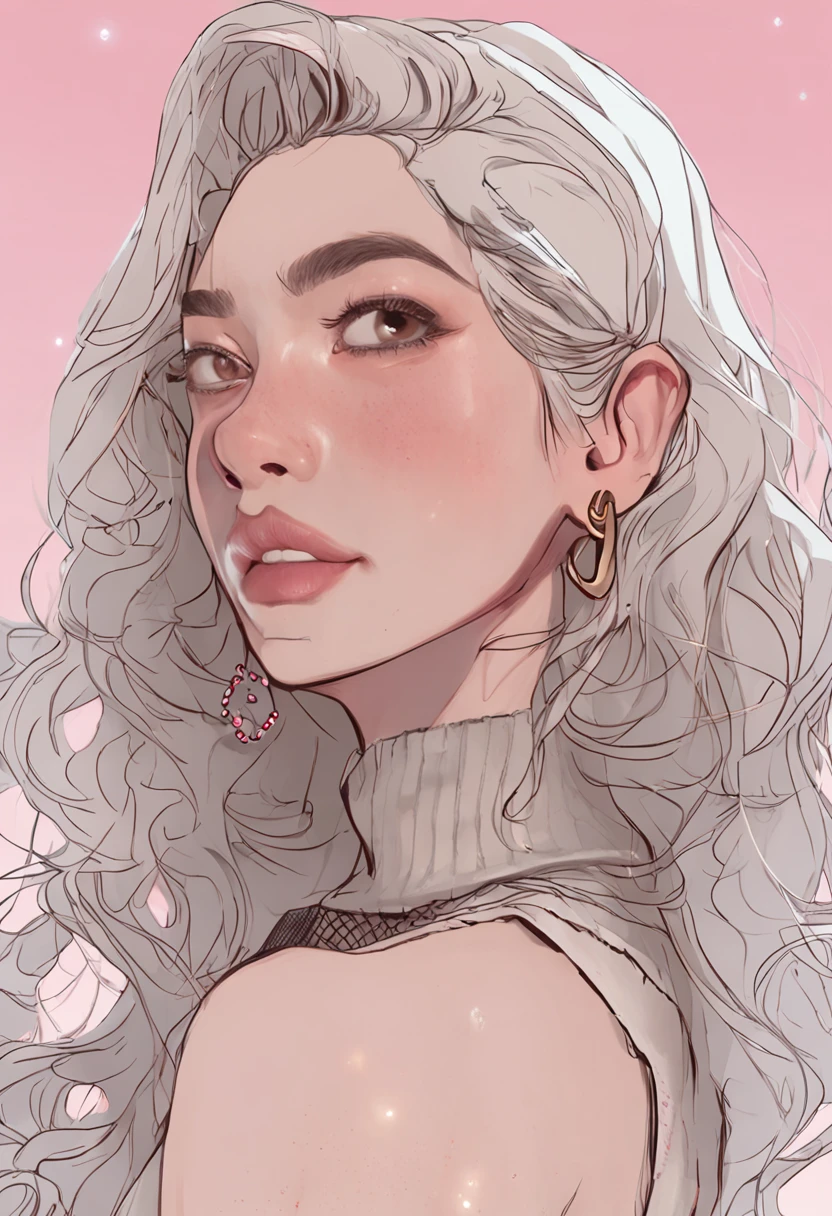 (Masterpiece), Best Quality, in 8k resolution, ....3D, close-up, Beautiful girl in necklace and turtleneck, Beautiful mole in the corner of her eye, Perfect Figure, ((Beautiful detailed face)), (upper half body: 1.3), Light ash pink hair, Long hair layered cut, delicate makeup, Red lips, Sparkling lips, long eyeslashes, silver earrings, bright big eyes, eyeshadows, movie light, Cute Girl, master work, High Detail, Colorful paintings, Light and shadow details, A very delicate beautiful girl, Supple and fair skin, delicate facial features, perfect faces, Stunning Beauty, Extreme Details, realistic details, Facing the camera, Grab your phone and take a selfie, Clear Focus: 1.2, 1Girl