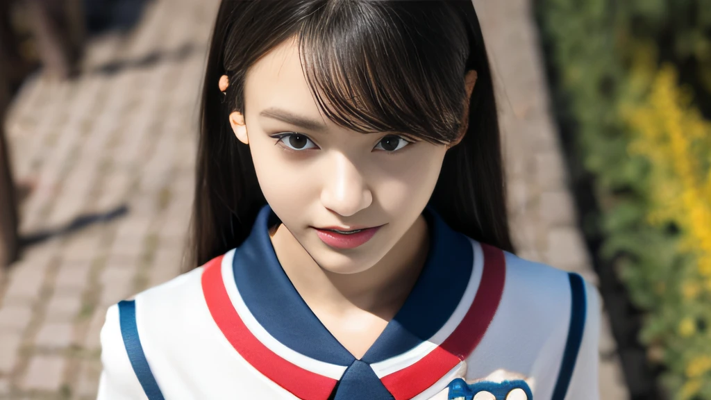 Black ball hair、White Skin Skin、chineseidol、年轻、Thick eyebrows、Black eyes、biting lip、His face was full of doubts、Cheer Uniforms、Customized JF garments、(1 female student)、By the school pond、Sit on a book、Slim eyebrows、Brown hairpins、hentail realism、8K、tmasterpiece、A high resolution、、anatomically correcte、、from above view、32K quality