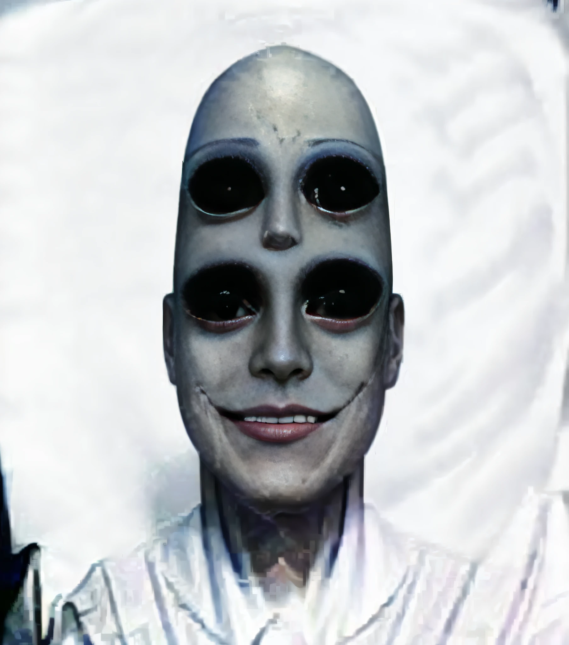 a close up of a person with a creepy face and a bald head, symmetrical cloaked figure face, with detailed facial features, symmetrical face concept art, slender symmetrical face, terrifying :7, horror symmetrical face, police sketch, realistic facial features ”, realistically rendered face, highley detailled face, 2 d image, portrait of male humanoid