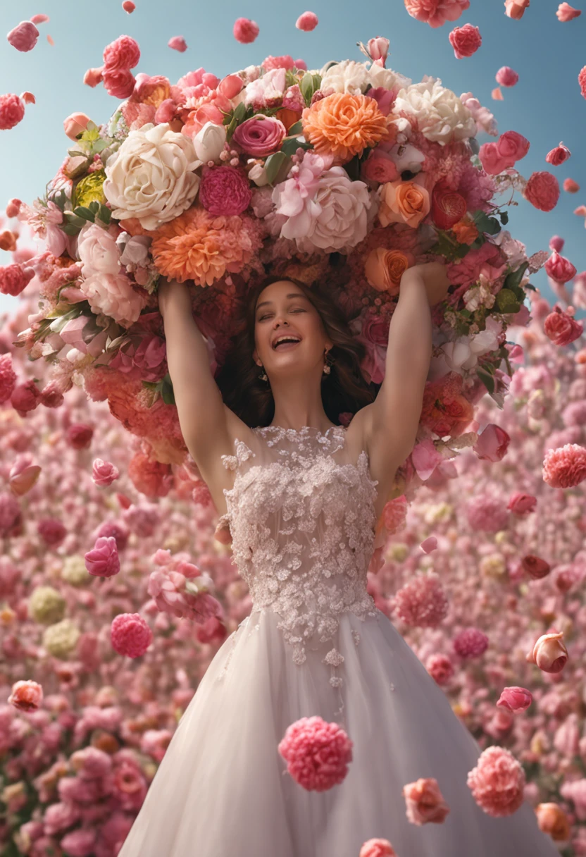 (masutepiece:1.3, high details, Super Detail), Textured skin, Anatomically correct,top-quality, hight resolution,(Best Quality, awardwinning, 16 K, in 8K),Wedding,( Bouquet Toss:2), (Many women in party dresses compete for bouquets:1.5), (The bride throws one bouquet long:1.8) ,(Many women reach out to take one bouquet: 1.5), Like a rugby throw-in、Lots of hands、Many arms are trying to steal a bouquet、(Bouquet in the air:1.8)