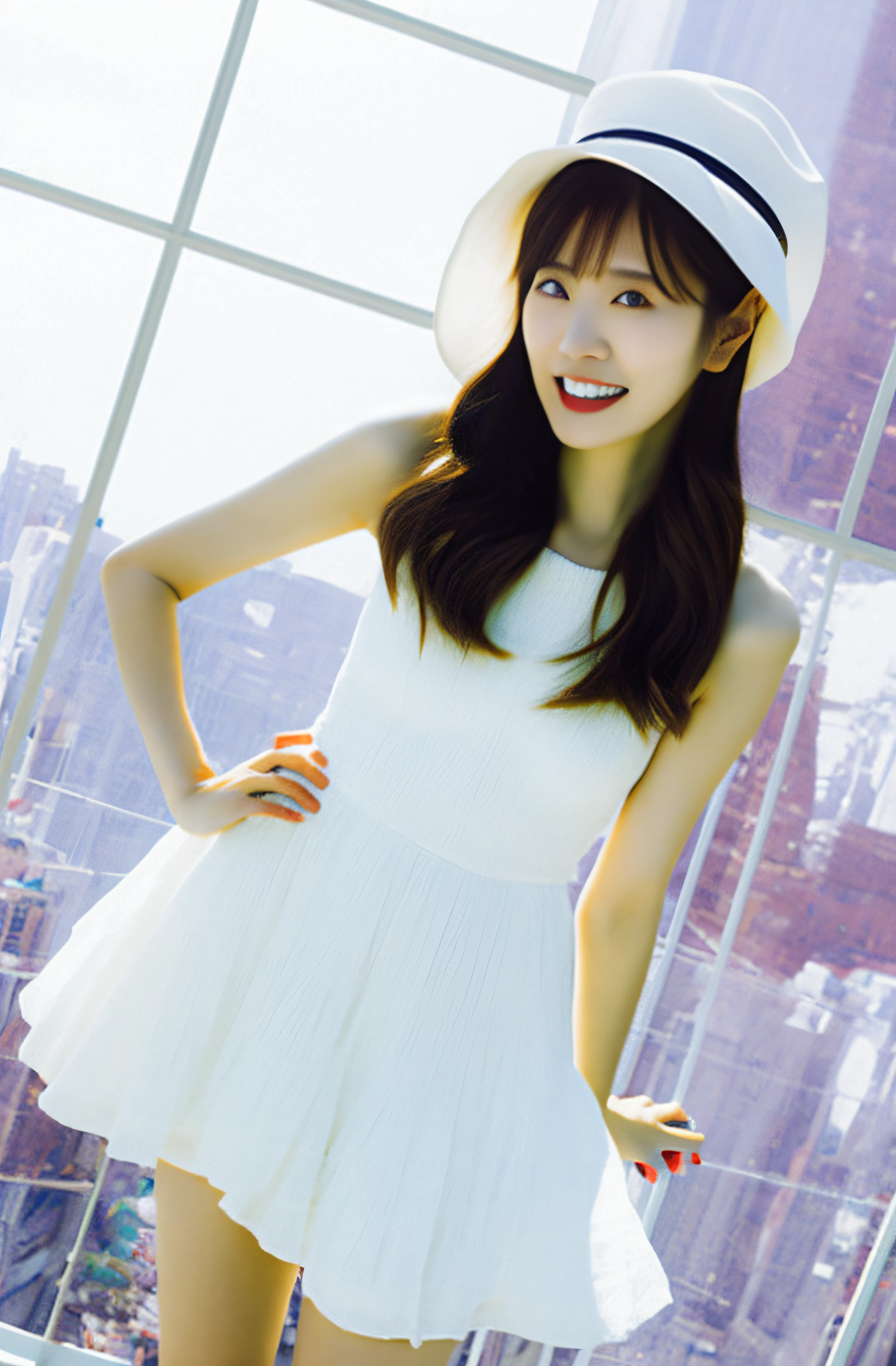 top-quality、8k picture、Asian woman in araffe in white dress and hat poses for photo, Cute:2, taken with a canon eos 5 d, sakimichan, narumi kakinouchi, white!!, Shiori Teshirogi, chiho, Kimi Takemura, Lori, yukii morita, jaeyeon nam, skyporn!