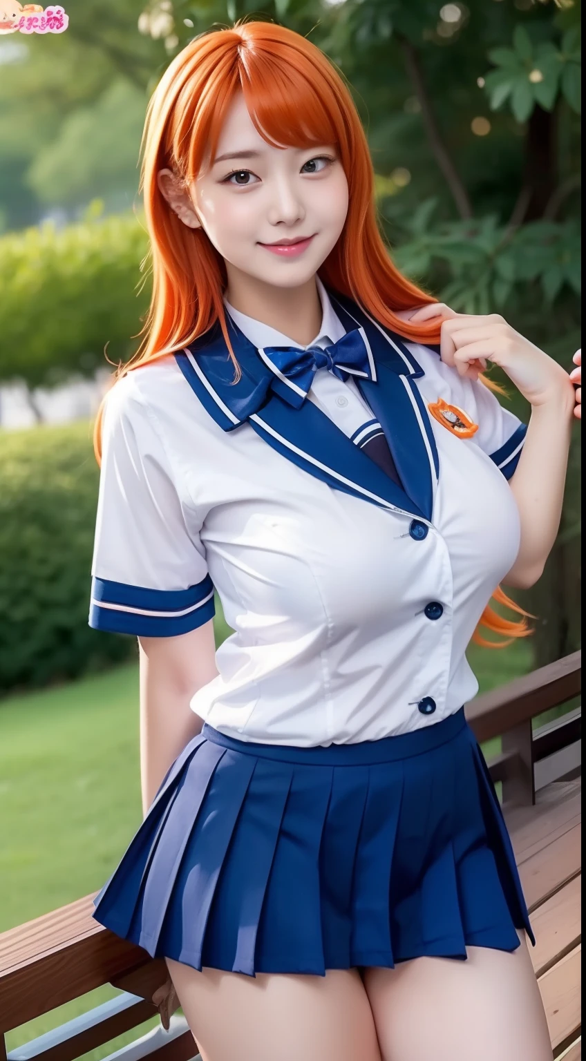 Masterpiece,big oppai, school uniform,orange hair